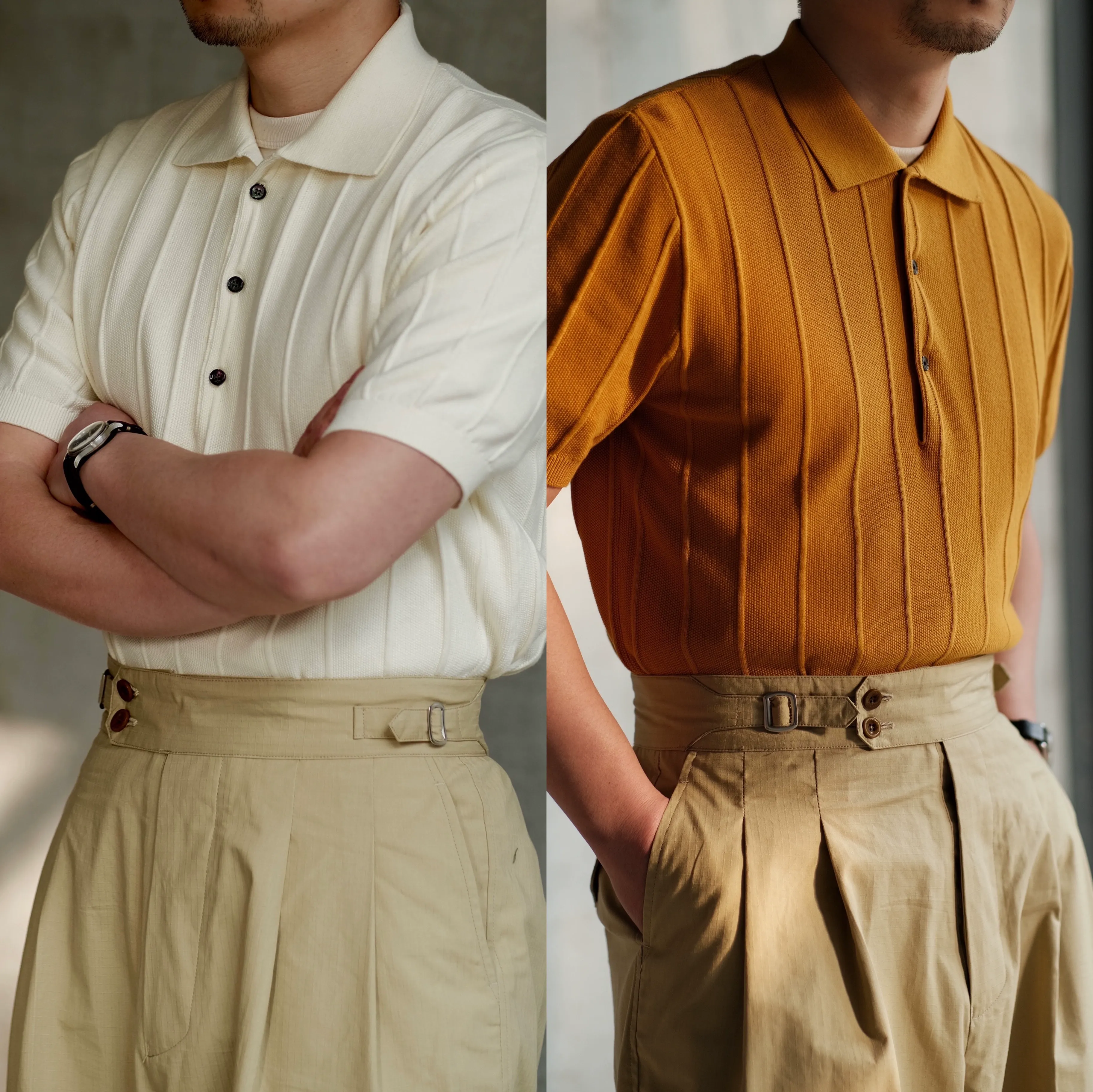 Ribbed Knit Polo Shirt