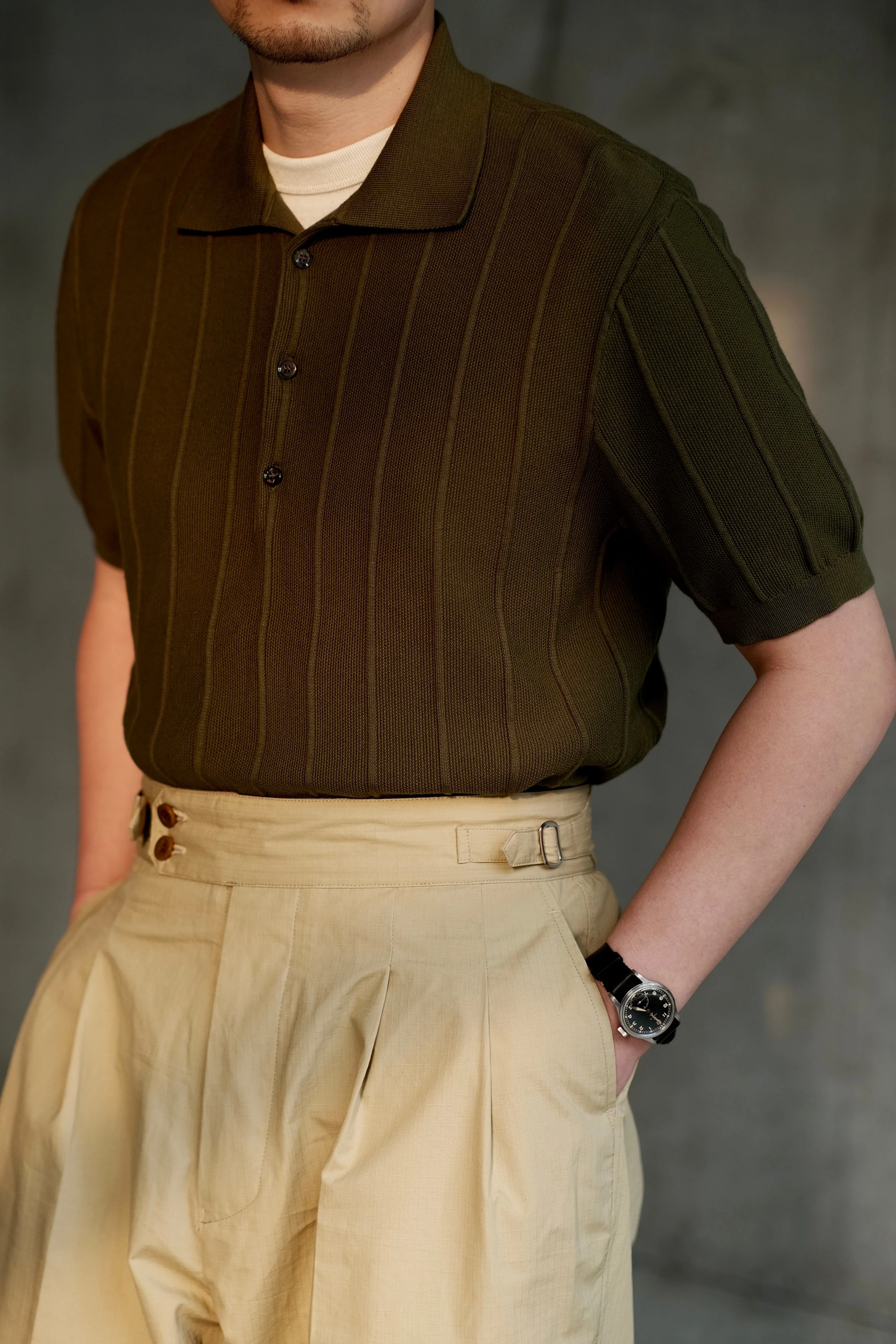 Ribbed Knit Polo Shirt - Image 3