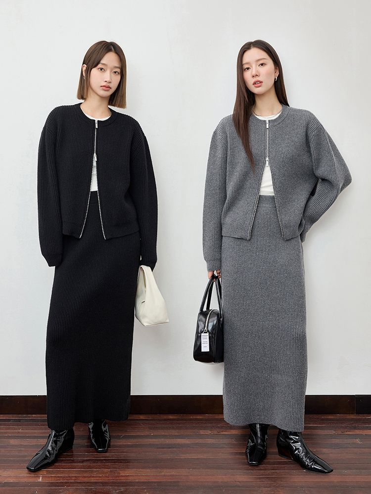 Ribbed Knit Zipper Ensemble