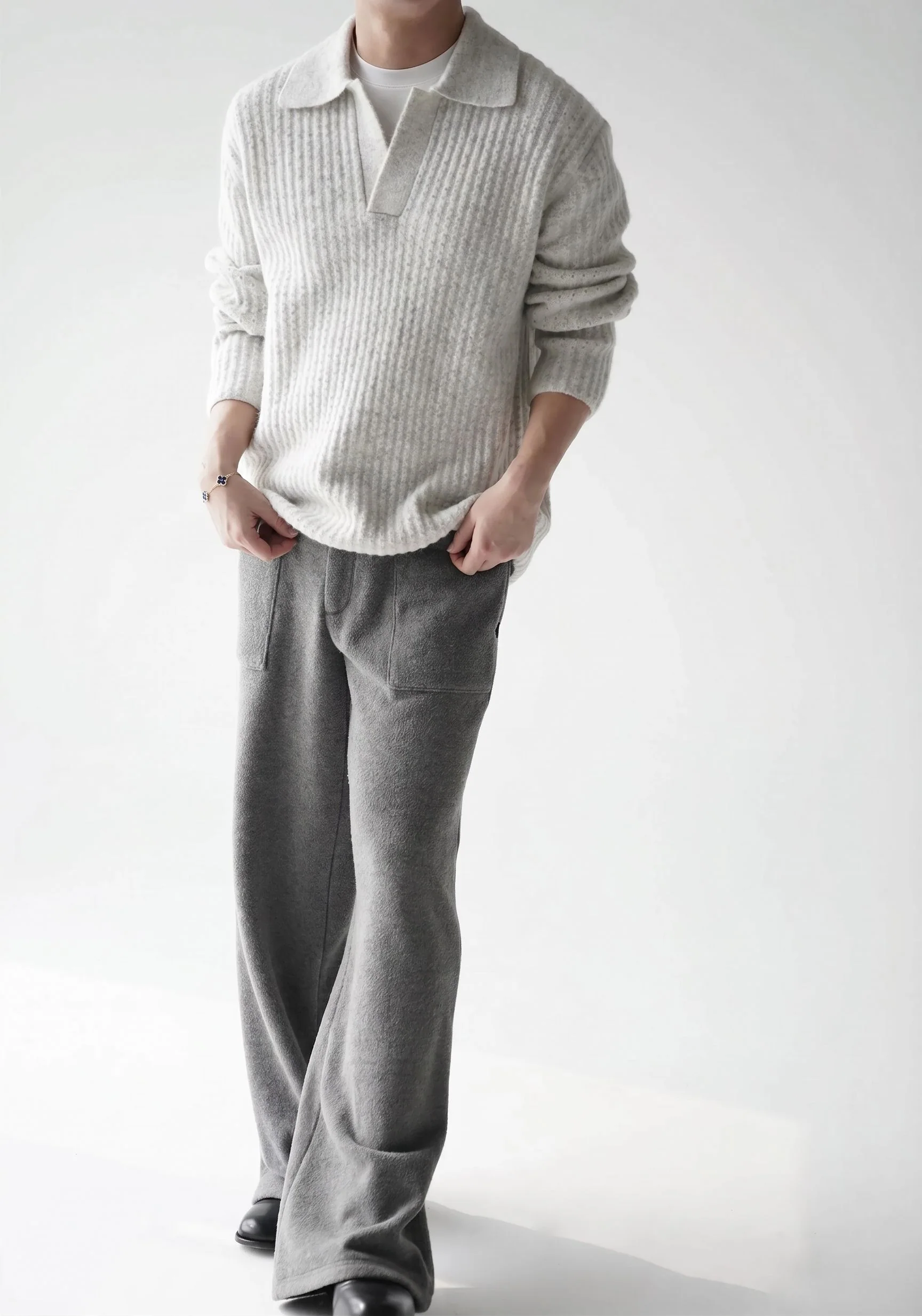 Ribbed Polo Sweater