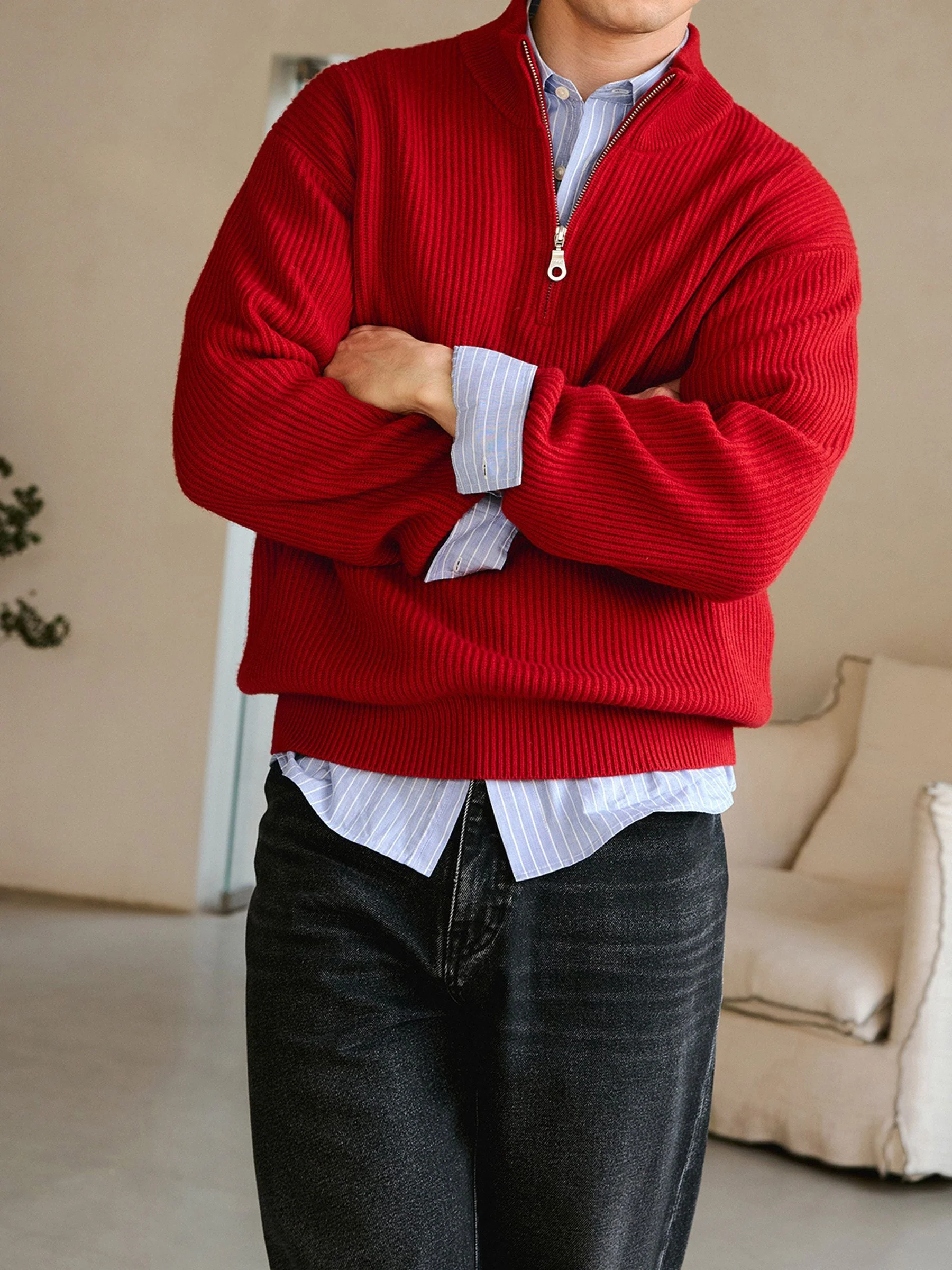 Ribbed Quarter-Zip Sweater - Image 4