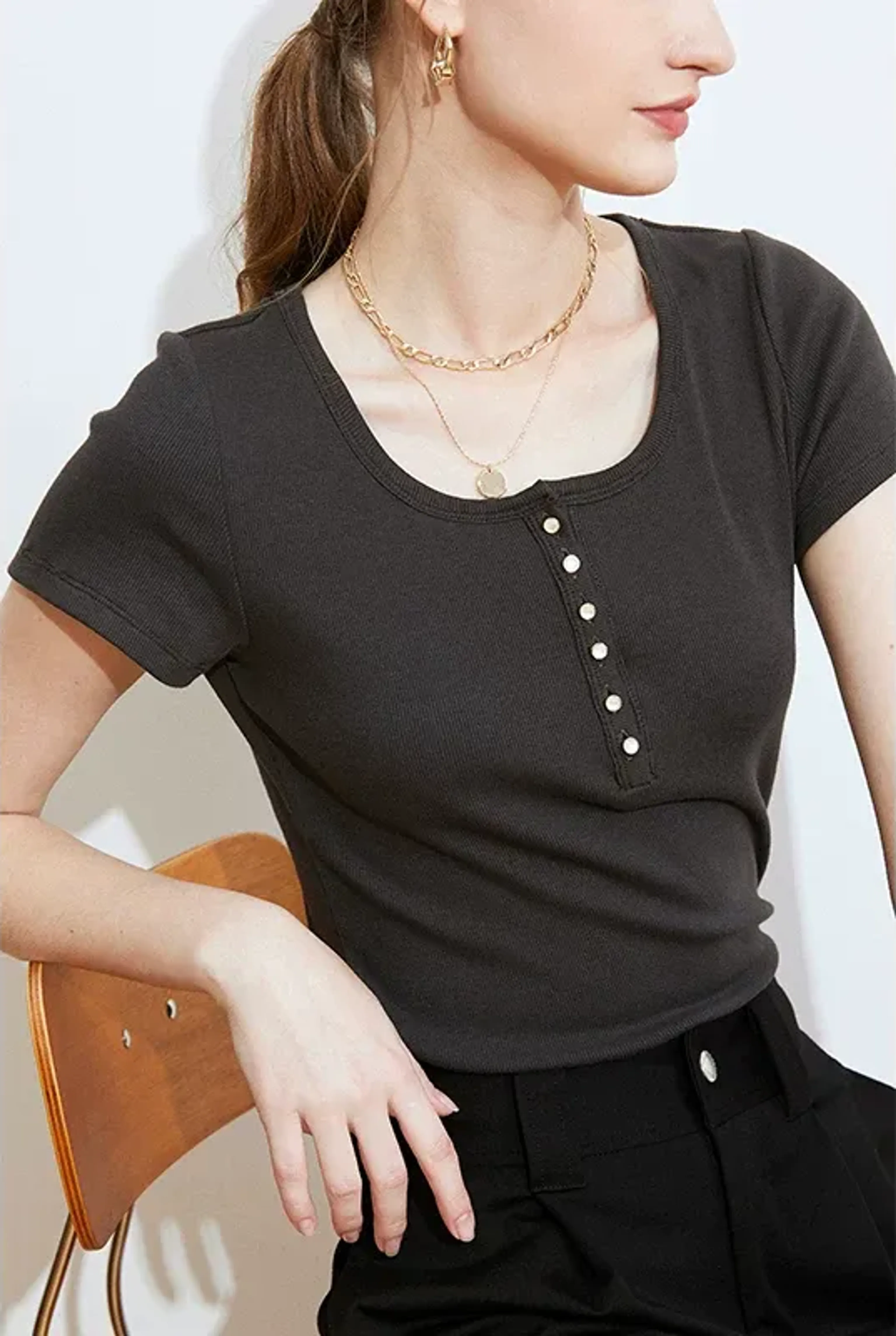 Ribbed Scoop-Neck Henley Top - Image 5