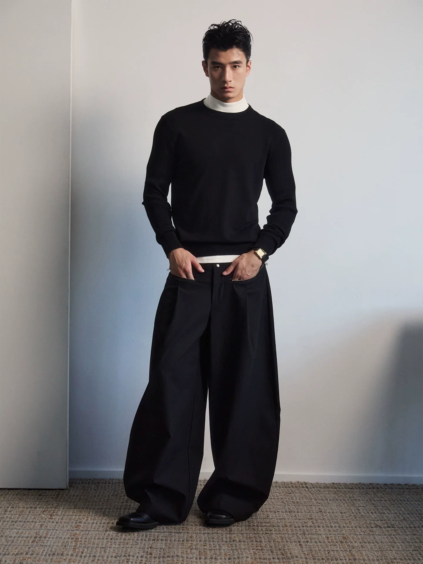Ribbed Sleeve Knit Crewneck
