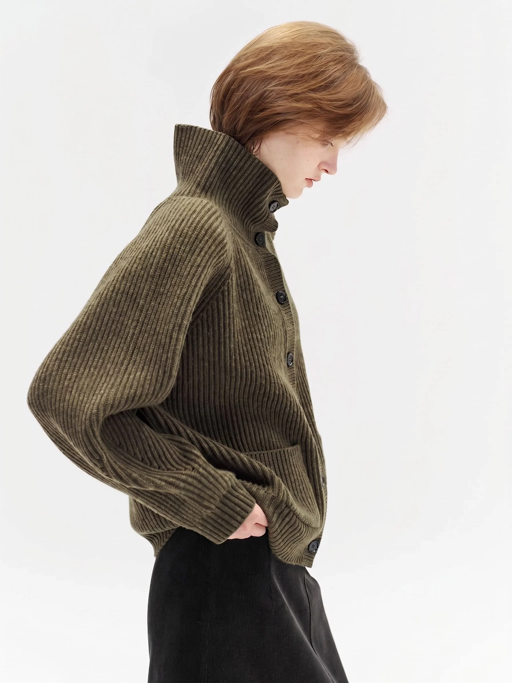 Ribbed Stand-Collar Cardigan - Image 3