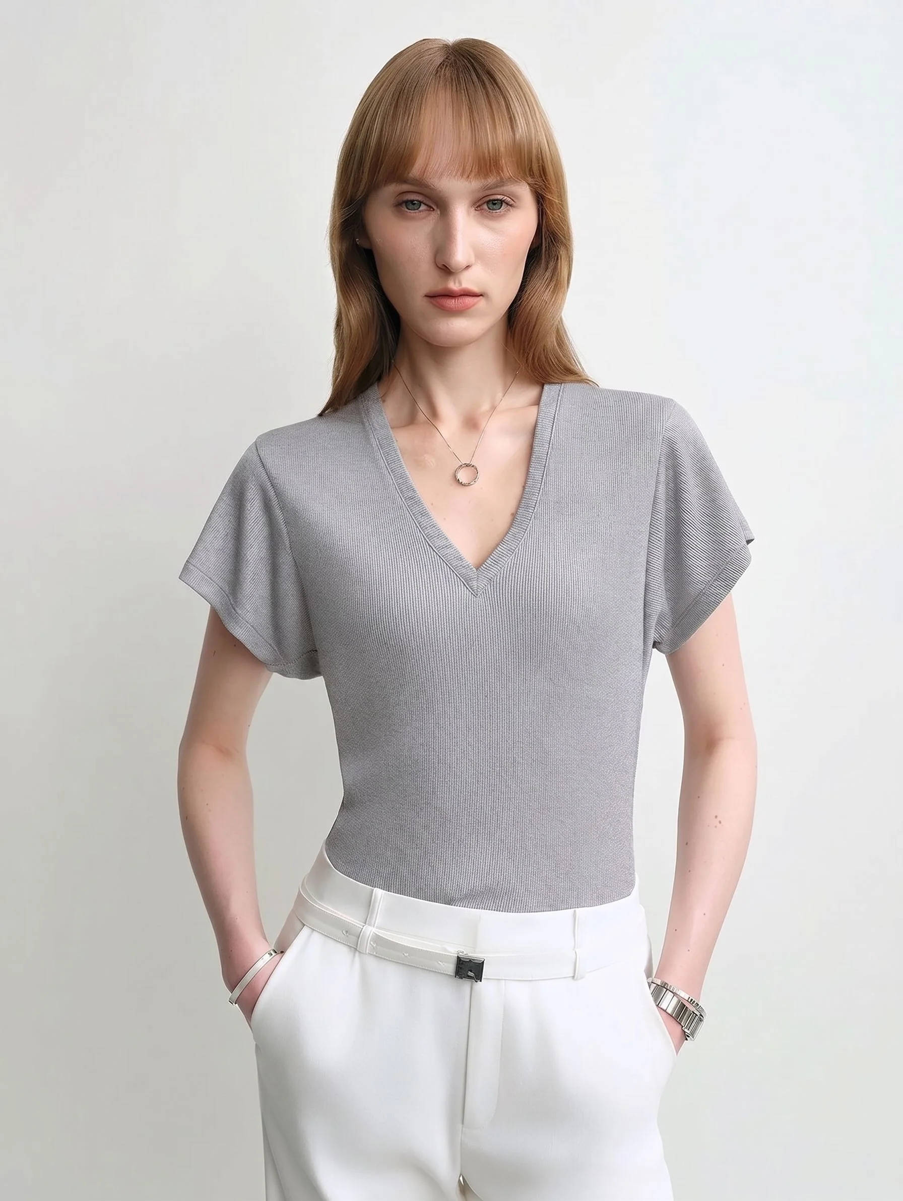 Ribbed V-Neck Knit Top - Image 6
