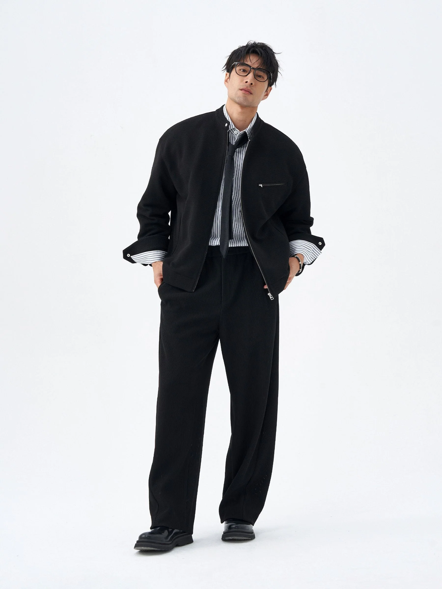 Ribbed Wide-Leg Trousers