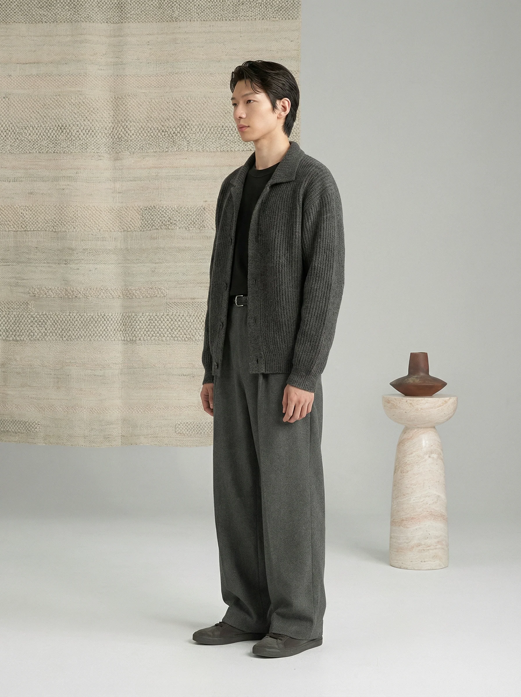 Ribbed Wool Collared Cardigan - Image 2