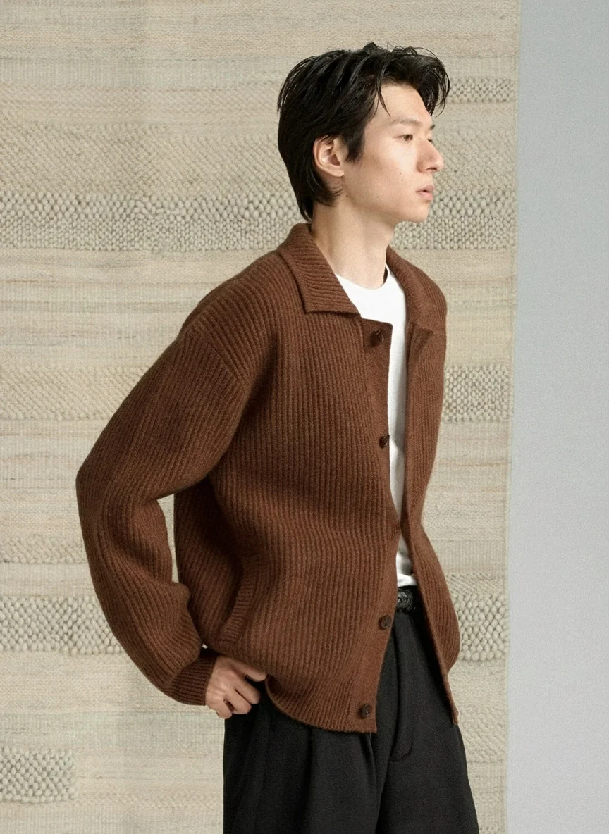 Ribbed Wool Collared Cardigan - Image 3