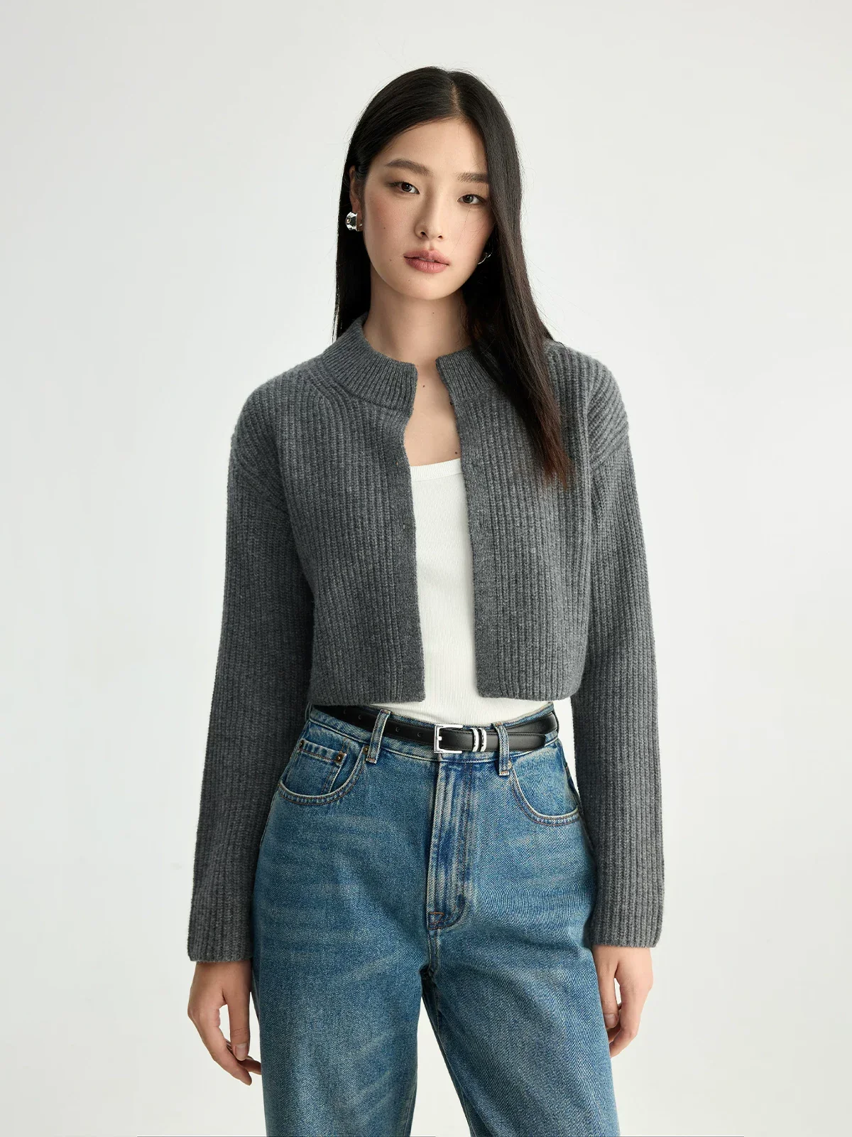 Ribbed Wool Tie-Front Crop Top - Image 2