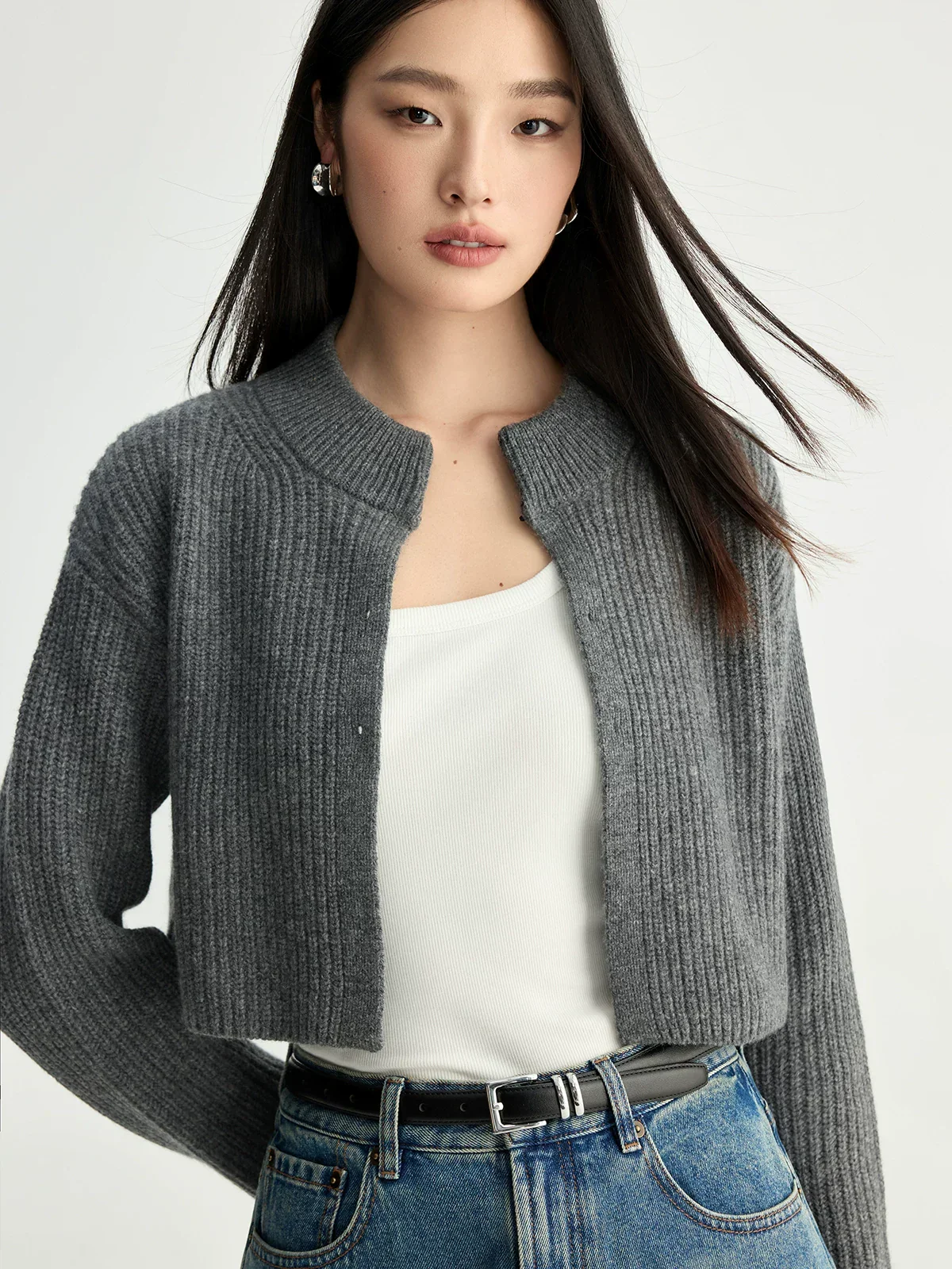 Ribbed Wool Tie-Front Crop Top - Image 3