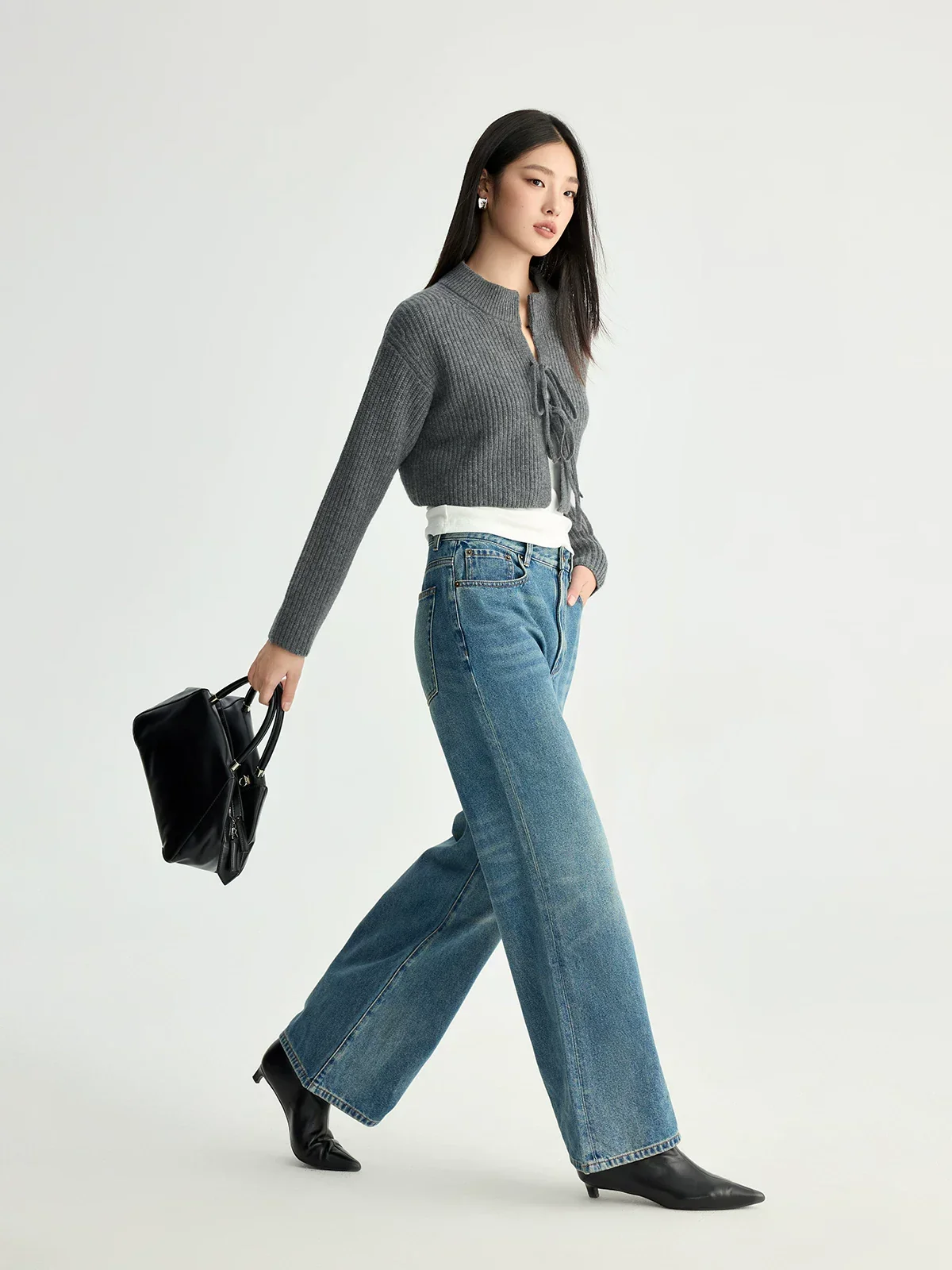 Ribbed Wool Tie-Front Crop Top - Image 5