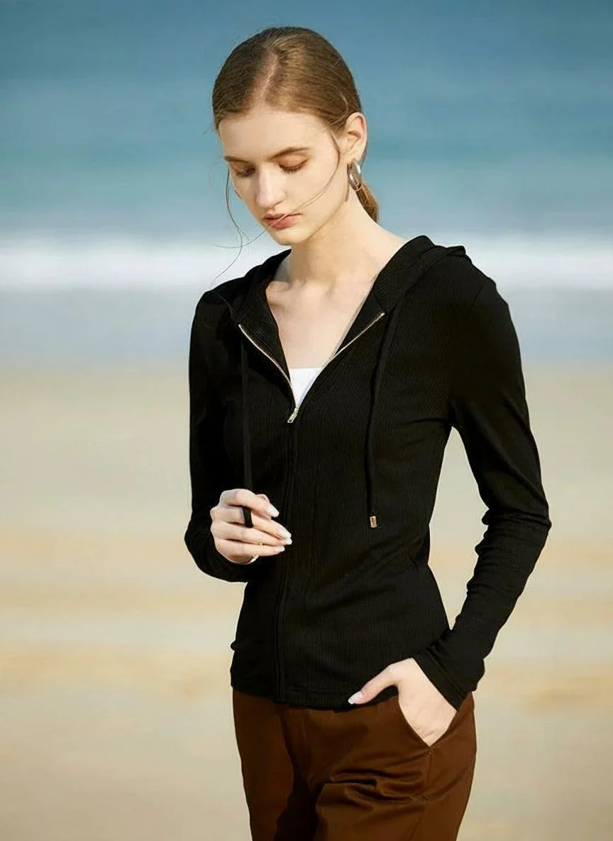 Ribbed Zip-Up Hoodie
