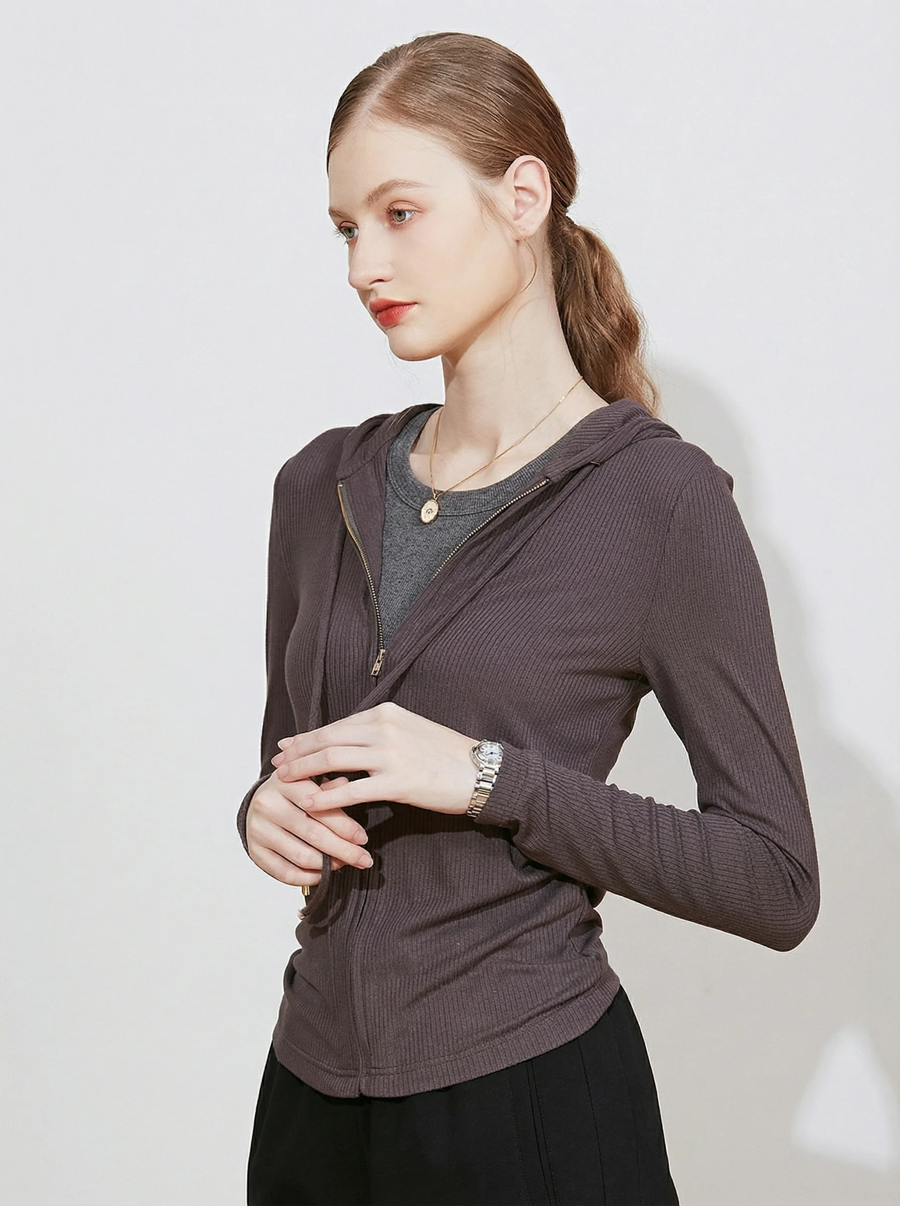 Ribbed Zip-Up Hoodie - Image 2