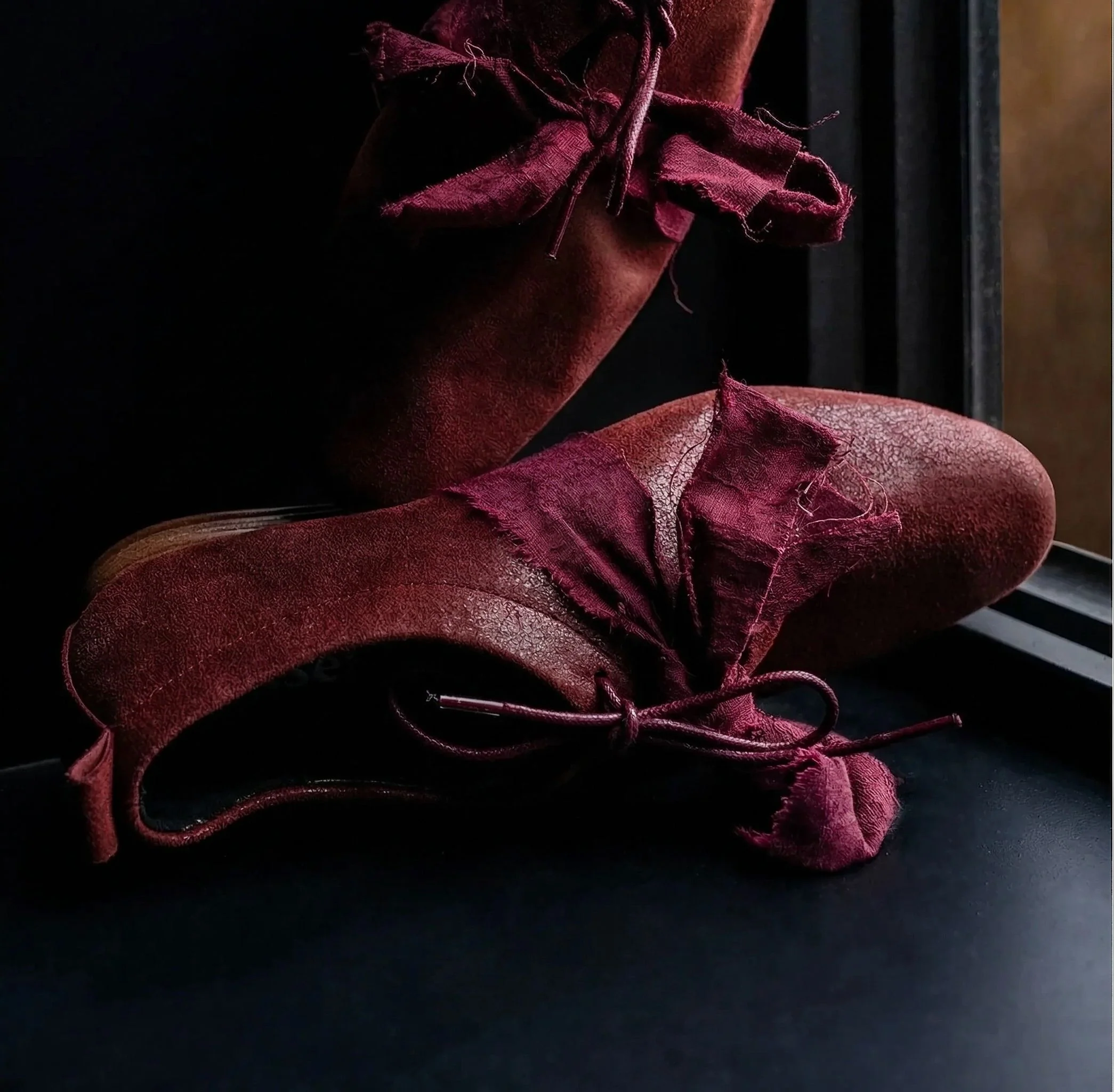 Ribbon-Lace Reverse Suede Oxfords