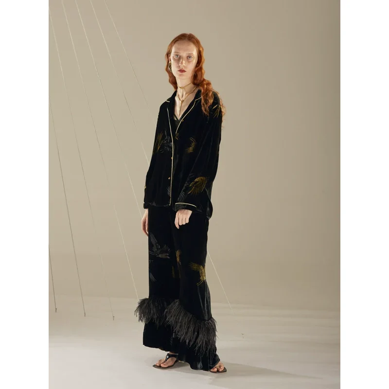 Rimless Black Velvet Pajama Set