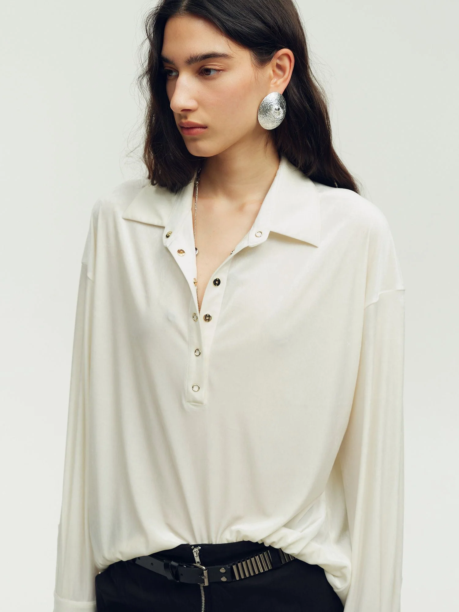 Ring-Snap Polo Blouse - Image 3