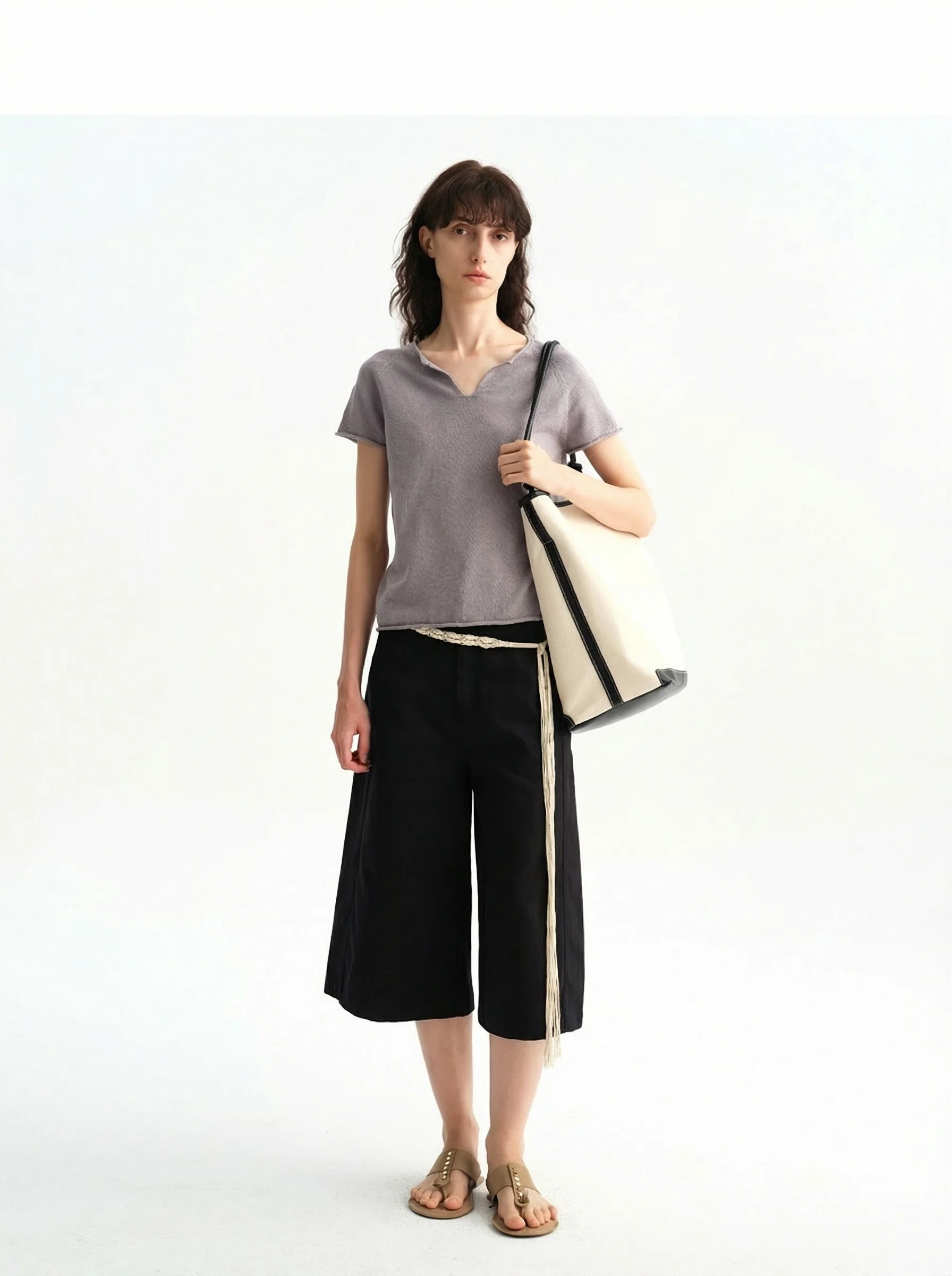 Rolled Edge V-Neck Knit Top - Image 2
