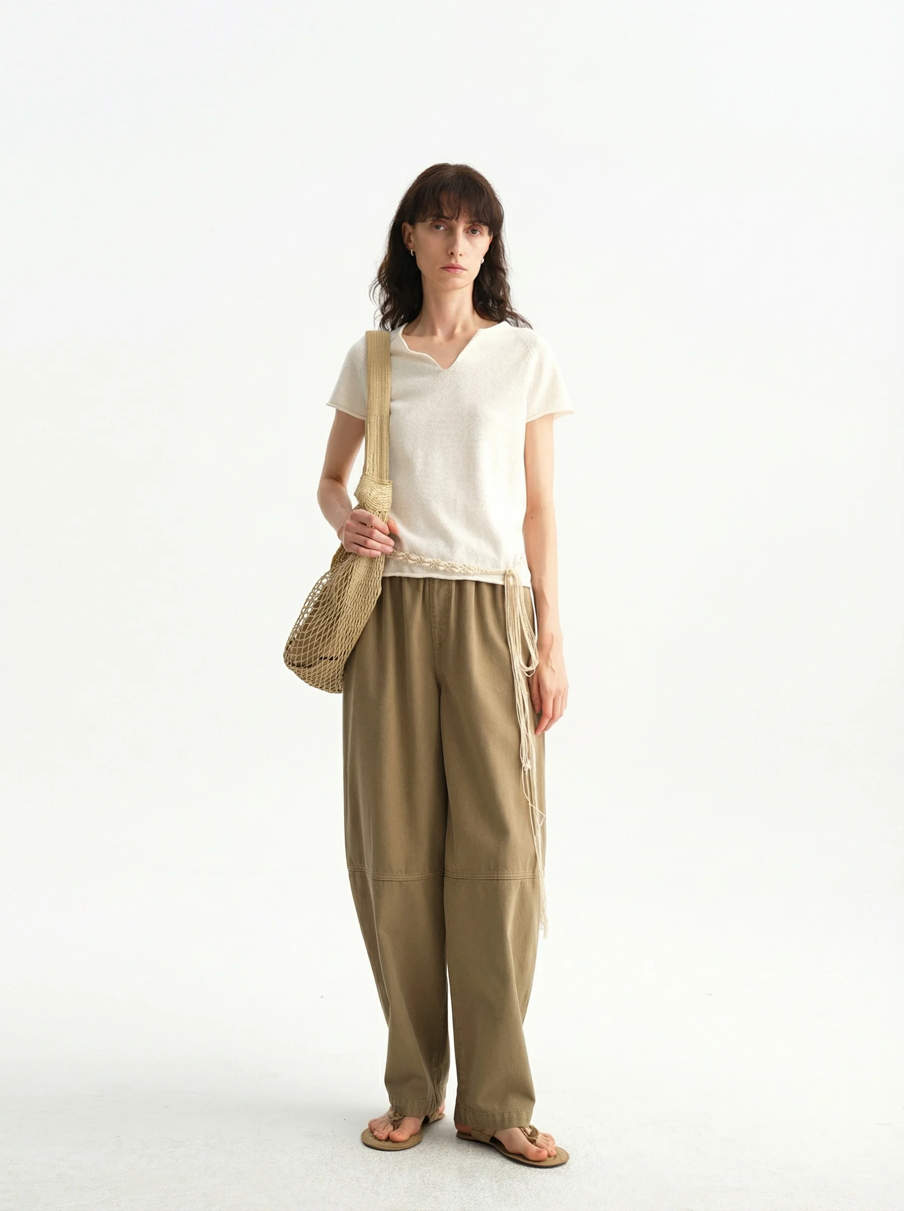 Rolled Edge V-Neck Knit Top - Image 4