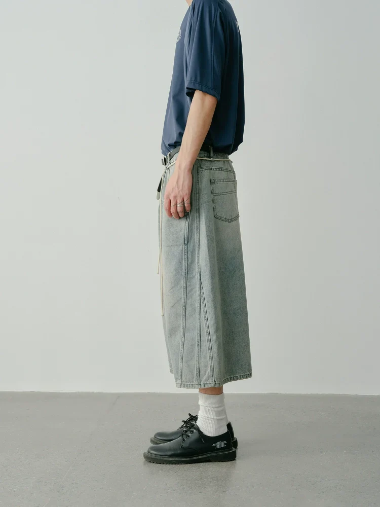 Rope Drawstring Cropped Denim Pants - Image 3