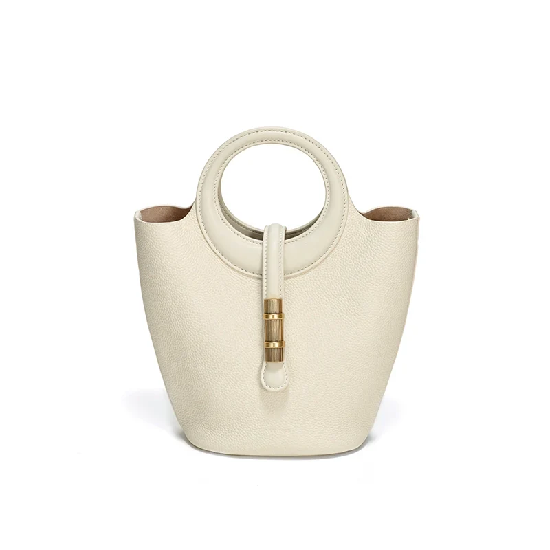 Round-Handle Cowhide Bucket Bag - Image 2