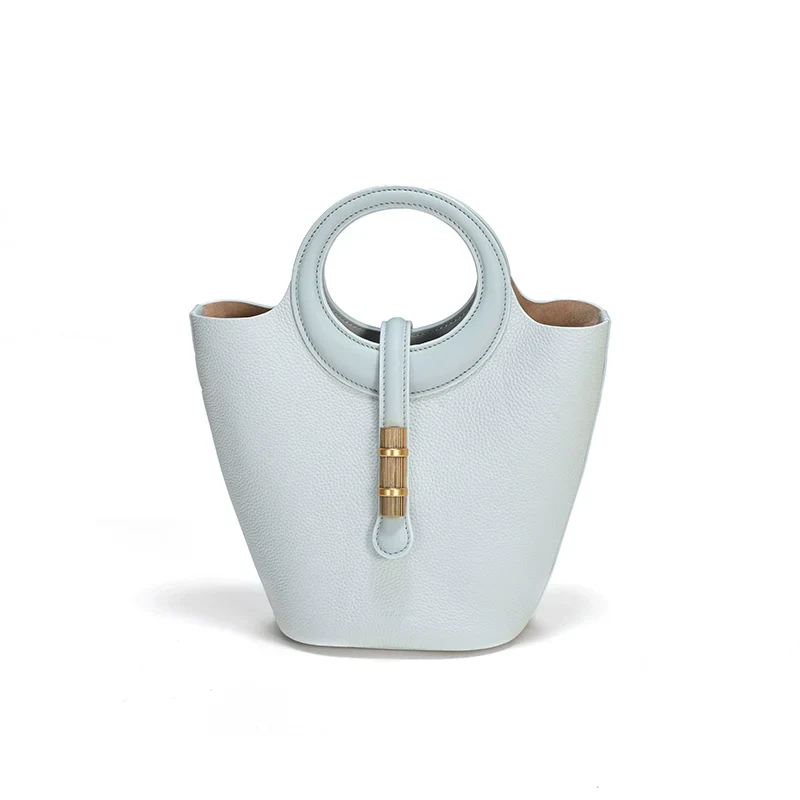 Round-Handle Cowhide Bucket Bag - Image 3