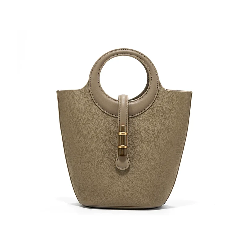 Round-Handle Cowhide Bucket Bag - Image 4