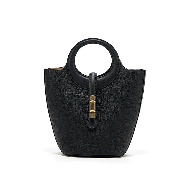 Round-Handle Cowhide Bucket Bag - Image 5
