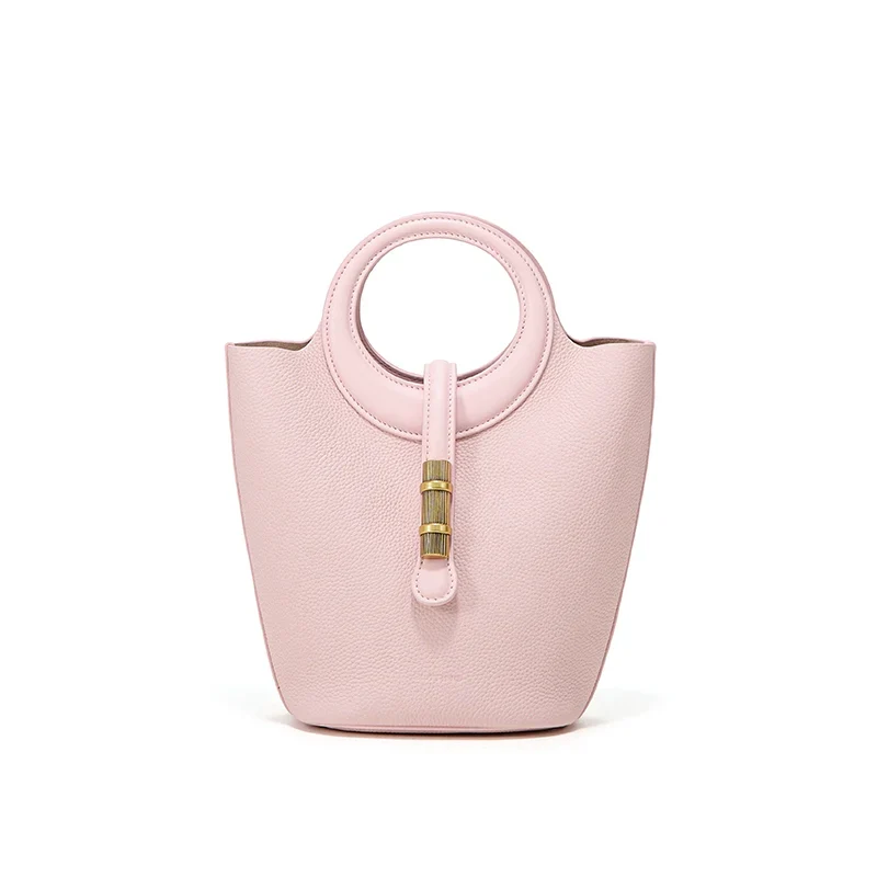 Round-Handle Cowhide Bucket Bag - Image 6