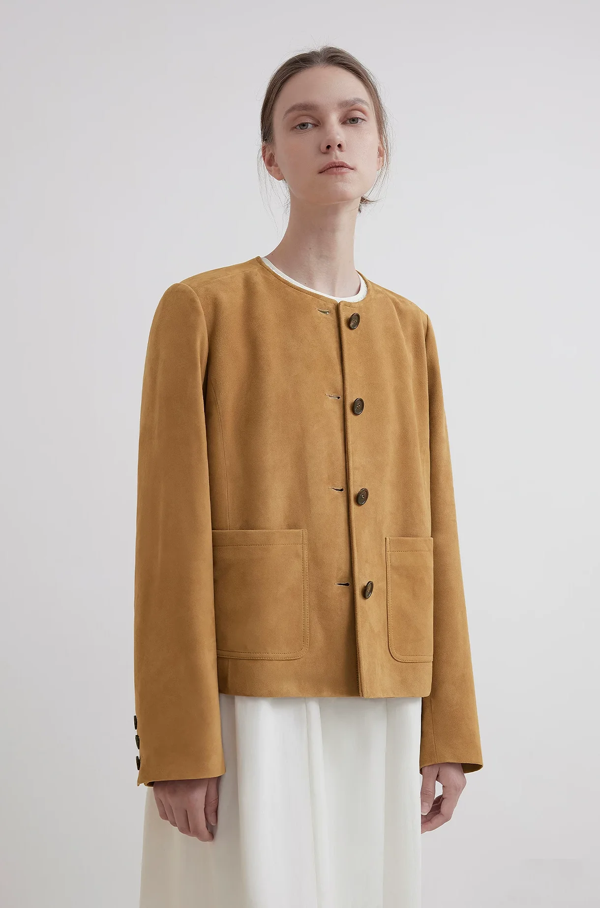 Round-Neck Button Jacket