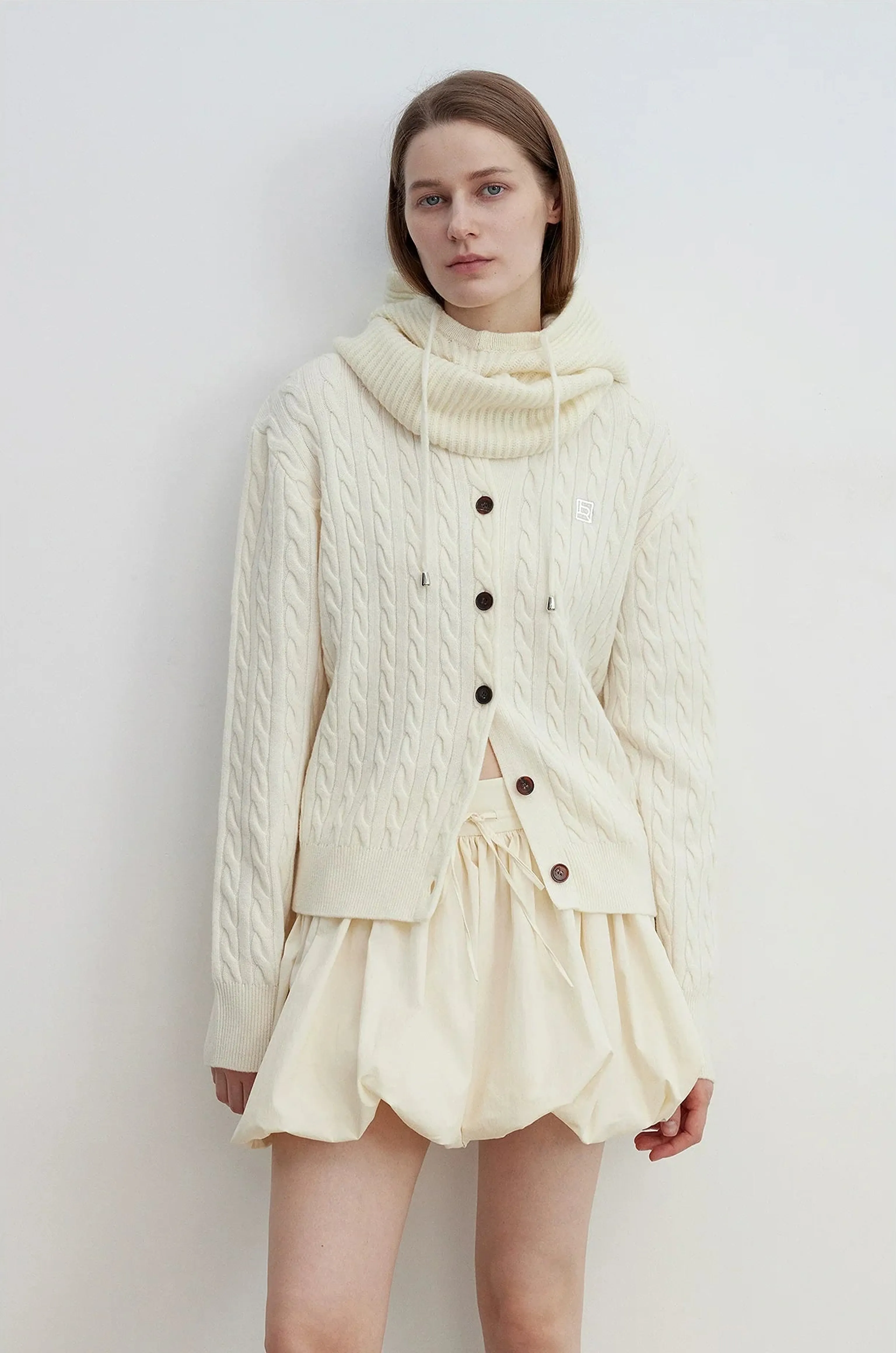 Round-Neck Cable Knit Cardigan