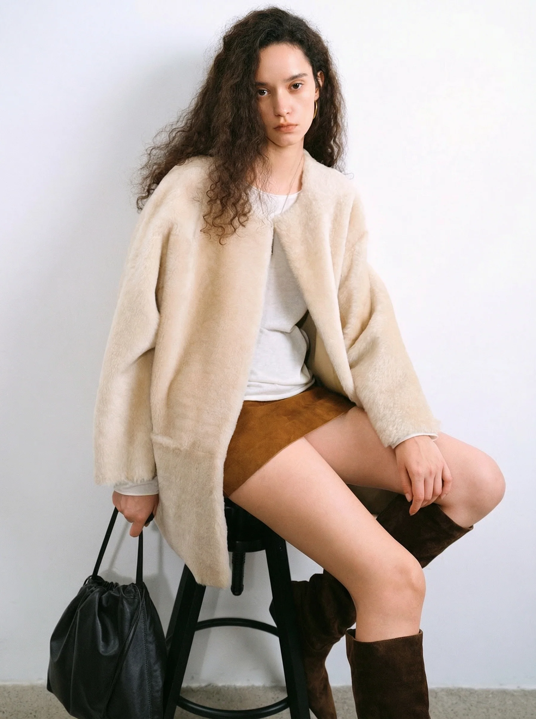 Round-Neck Merino Shearling Coat - Image 2