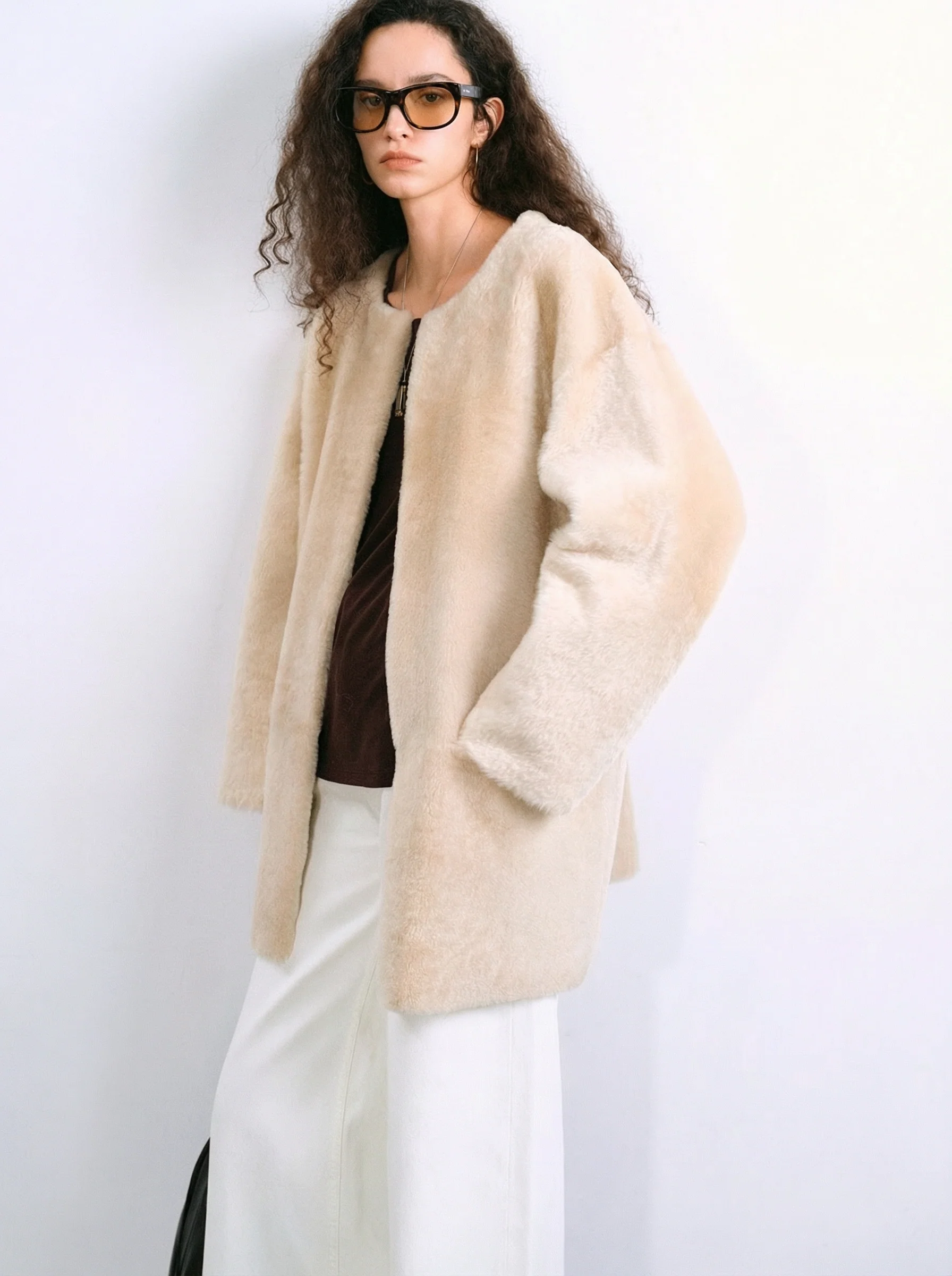 Round-Neck Merino Shearling Coat - Image 3