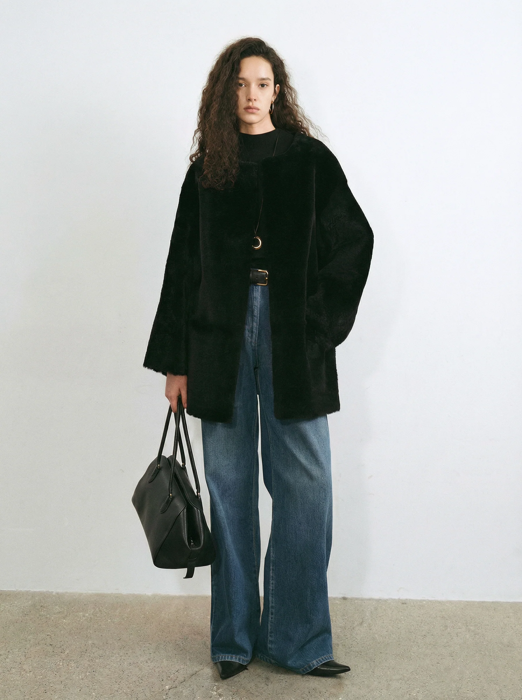 Round-Neck Merino Shearling Coat - Image 4