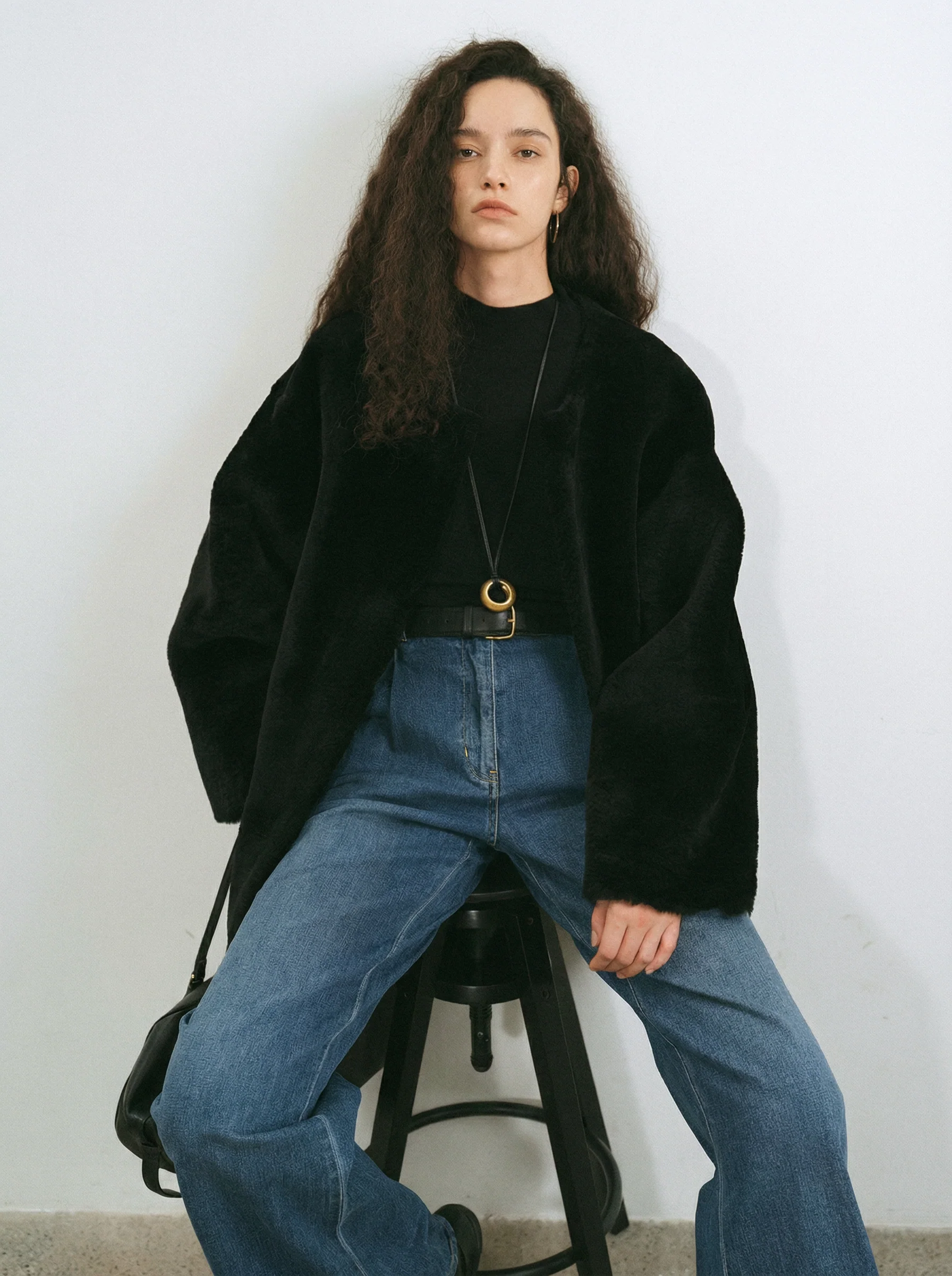 Round-Neck Merino Shearling Coat - Image 5