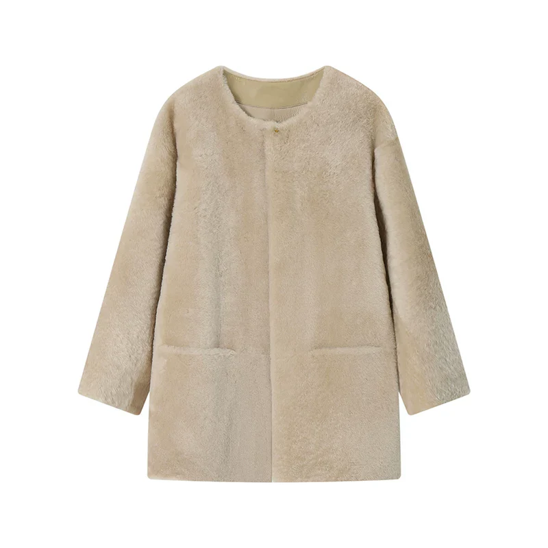 Round-Neck Merino Shearling Coat - Image 7