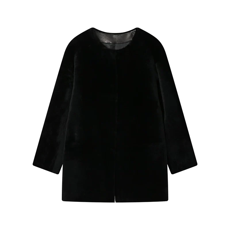 Round-Neck Merino Shearling Coat - Image 8