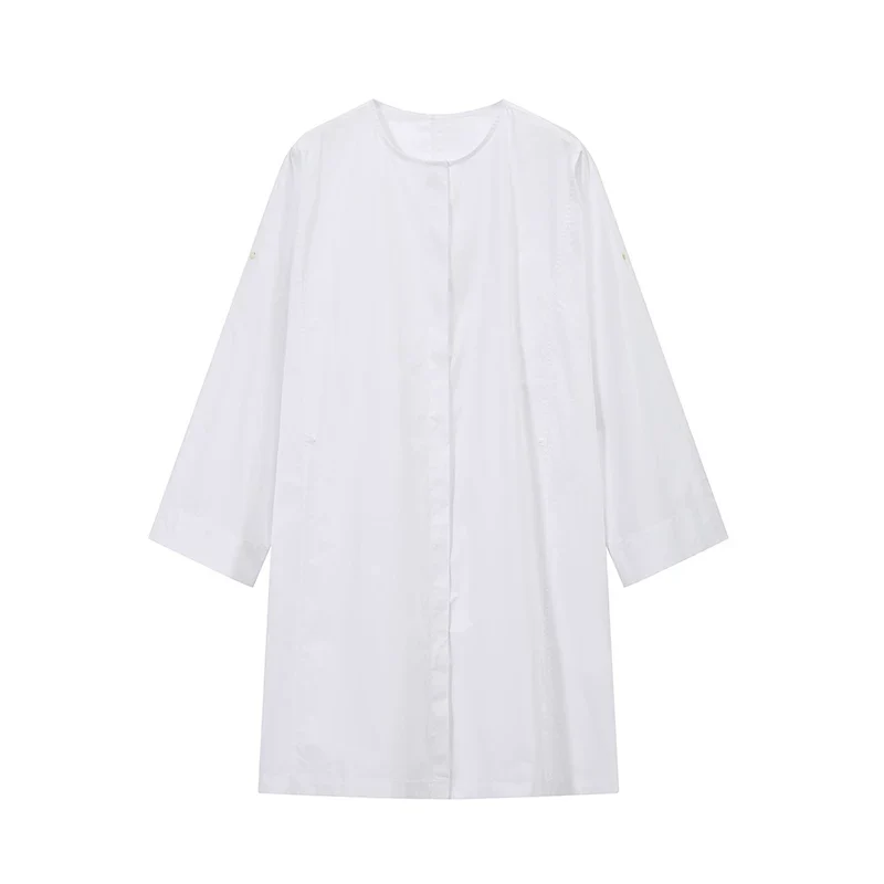 Round-Neck Metal-Clasp Shirt Dress - Image 8
