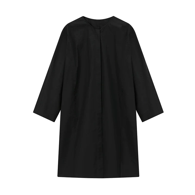 Round-Neck Metal-Clasp Shirt Dress - Image 9
