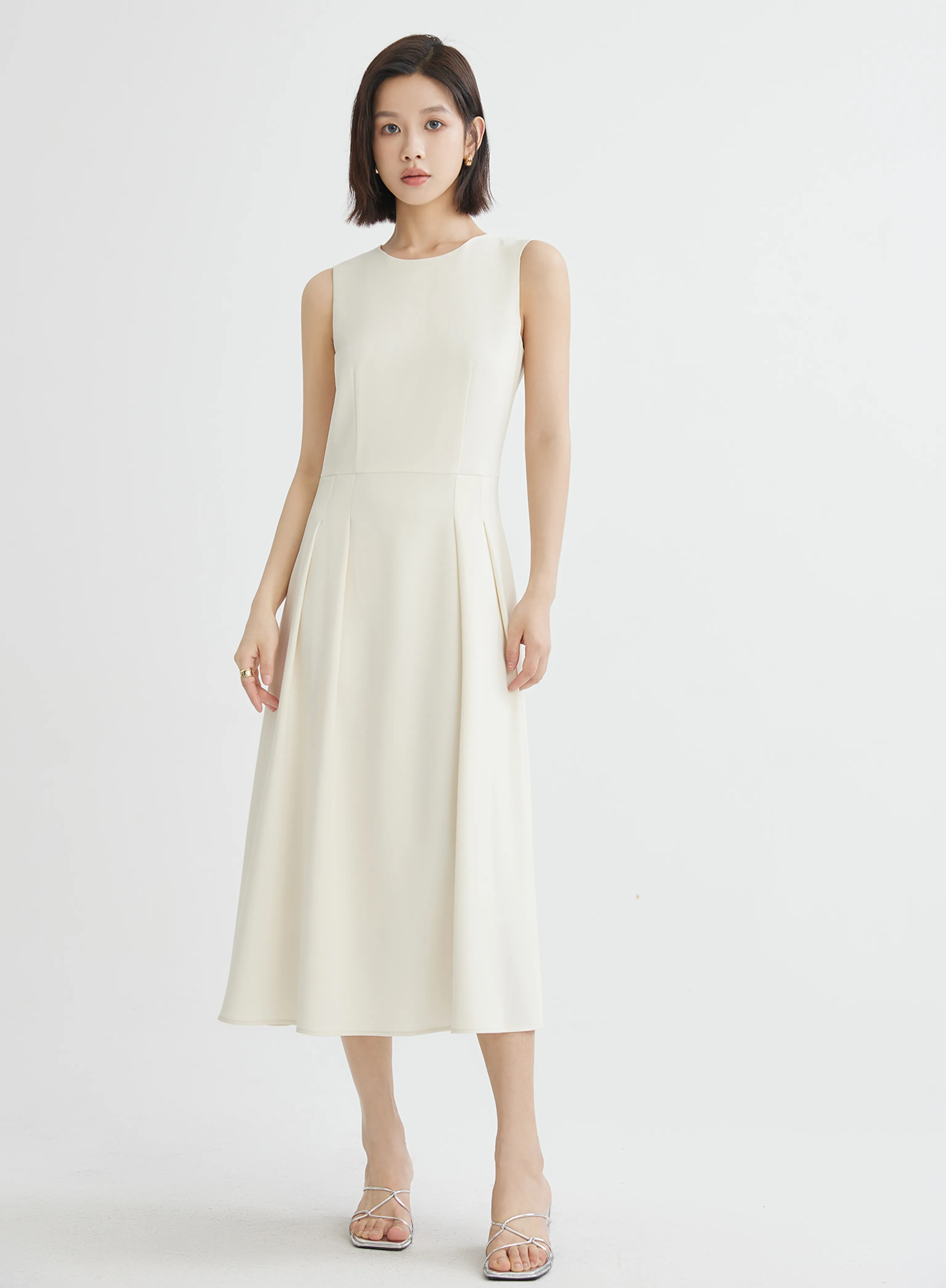 Round-Neck Triacetate A-Line Midi Dress