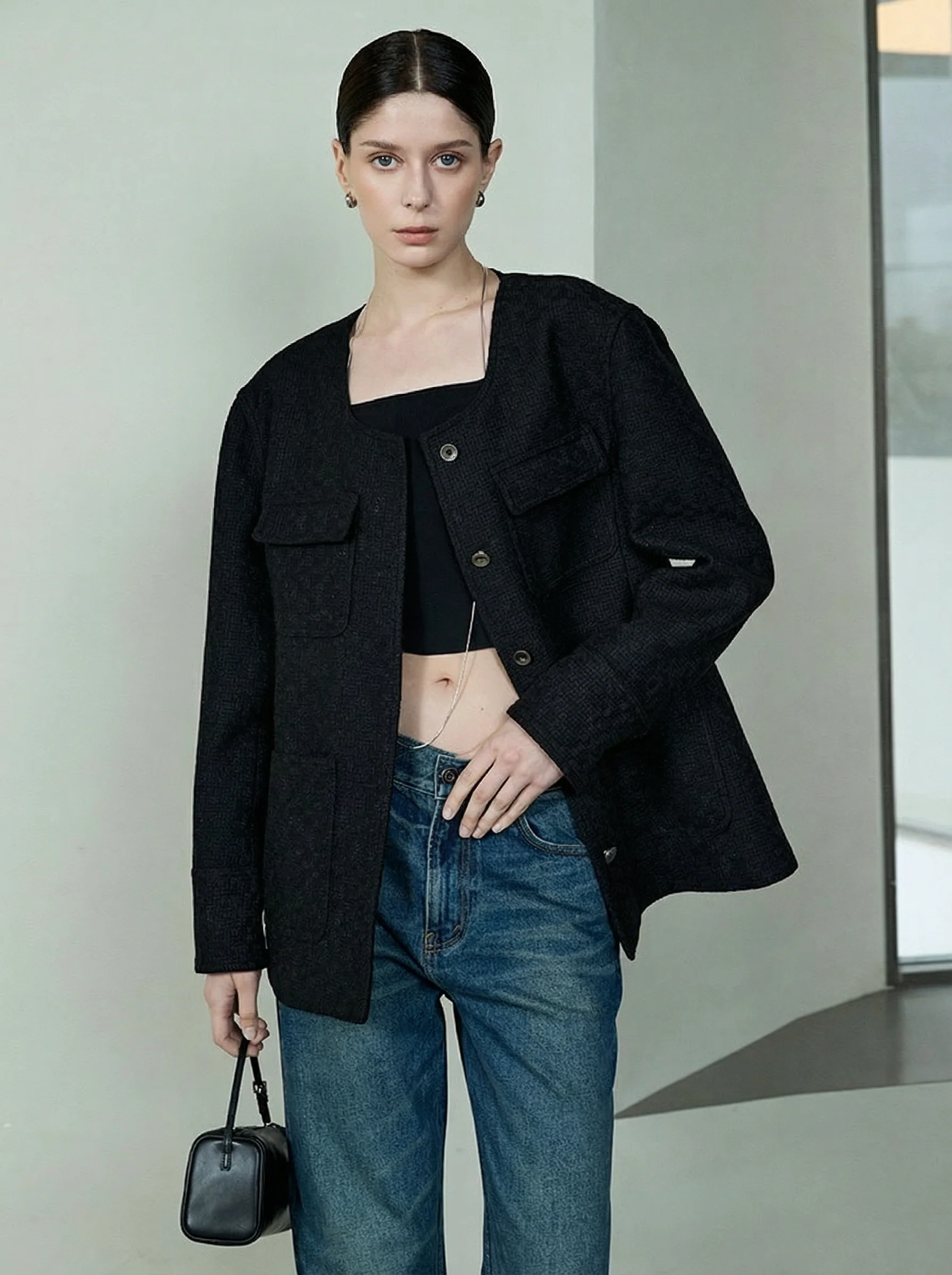 Round-Neck Tweed Jacket - Image 2