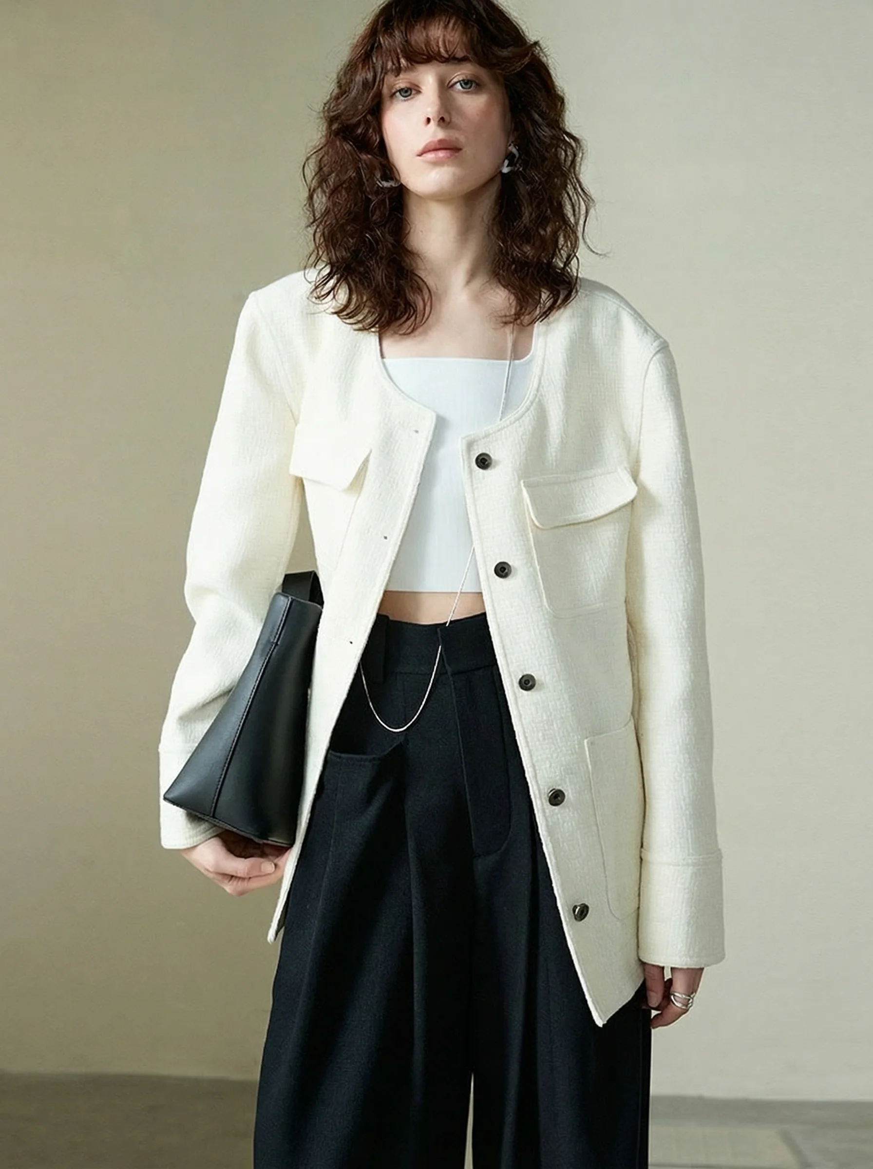 Round-Neck Tweed Jacket - Image 3