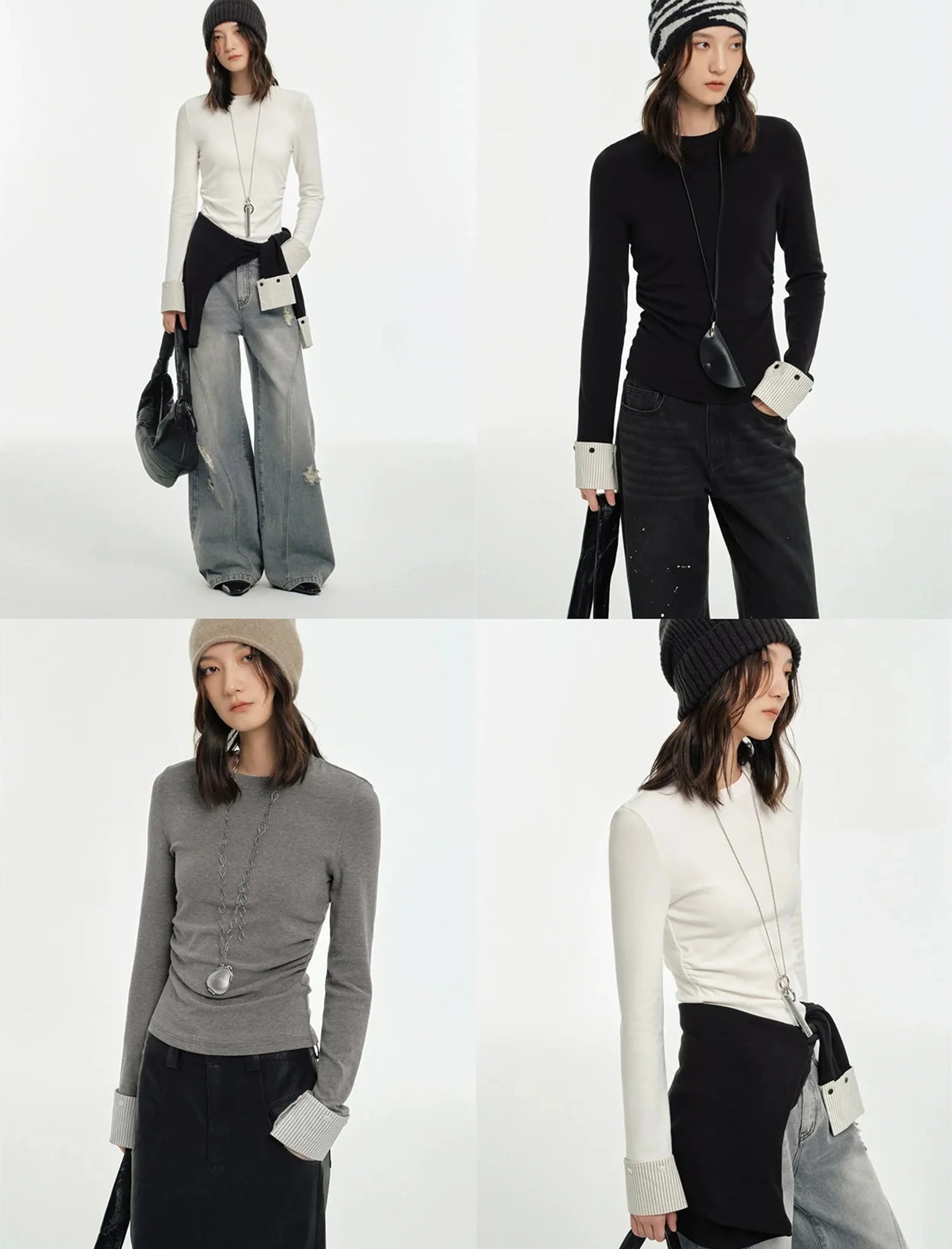 Ruched Crewneck Top with Detachable Cuffs - Image 5
