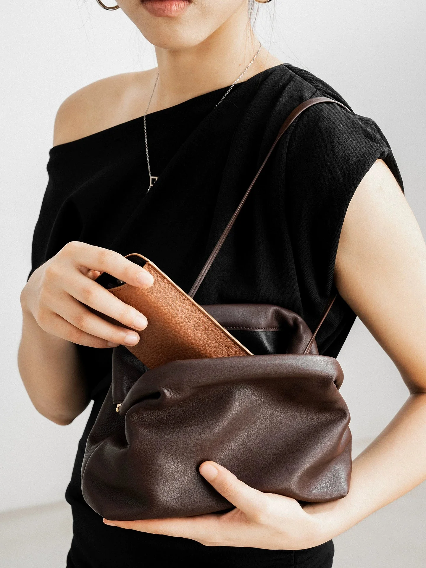 Ruched Leather Clutch