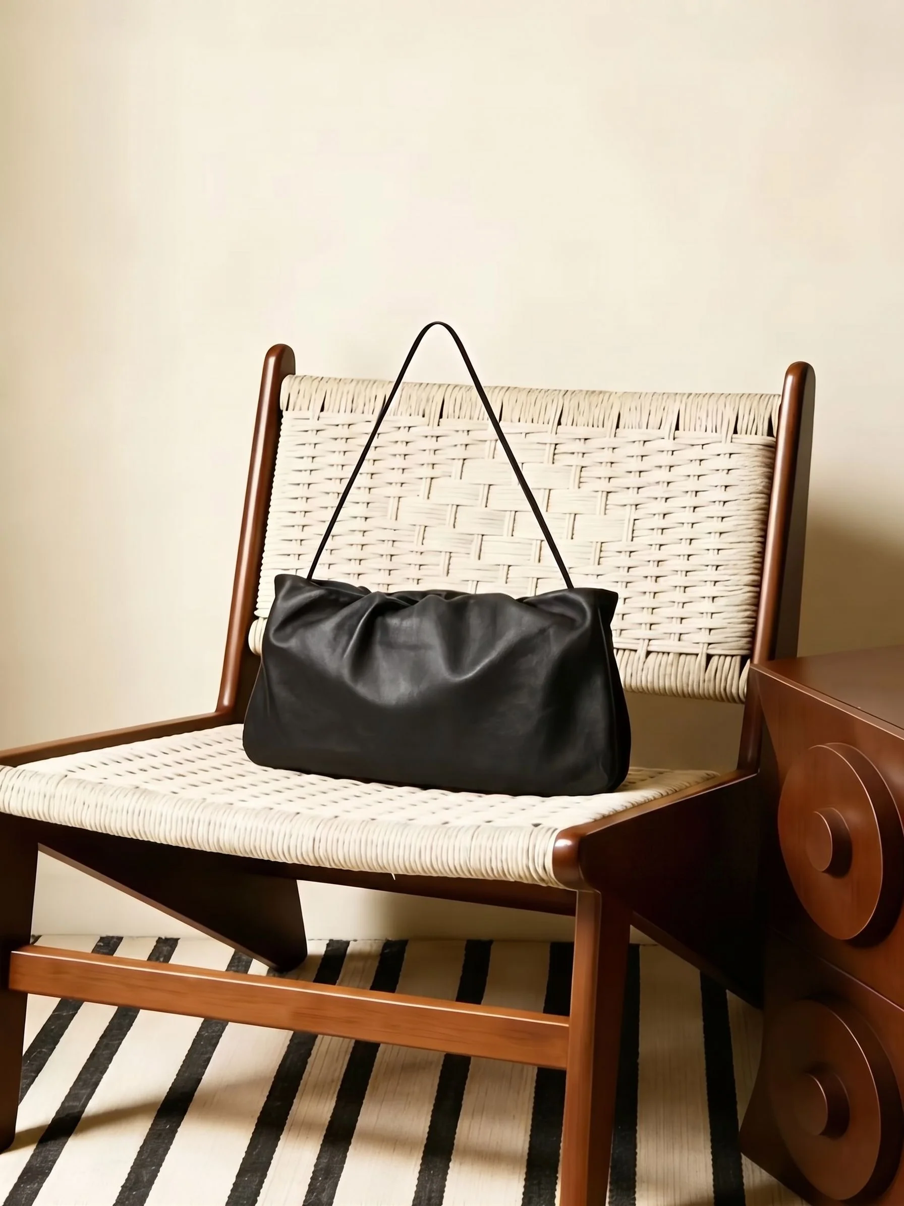 Ruched Leather Shoulder Bag