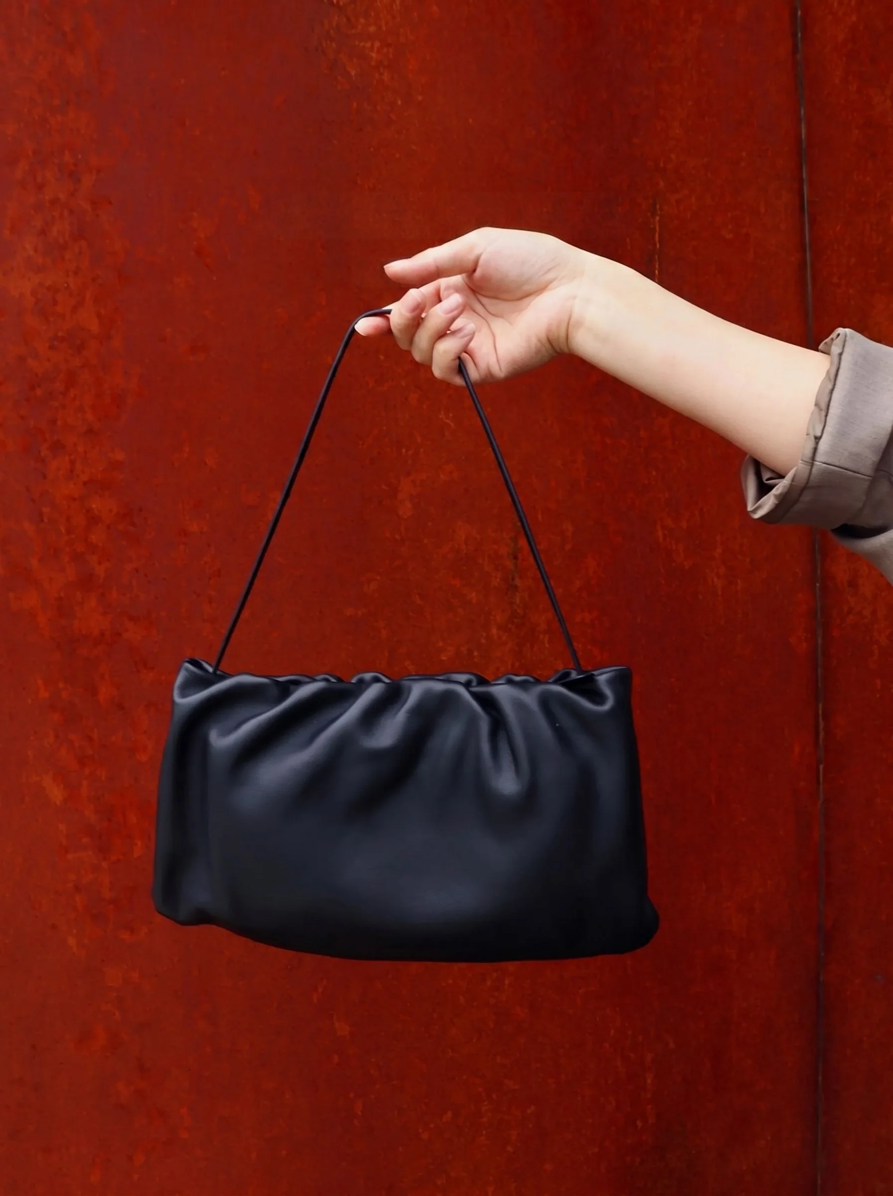 Ruched Leather Shoulder Bag - Image 2
