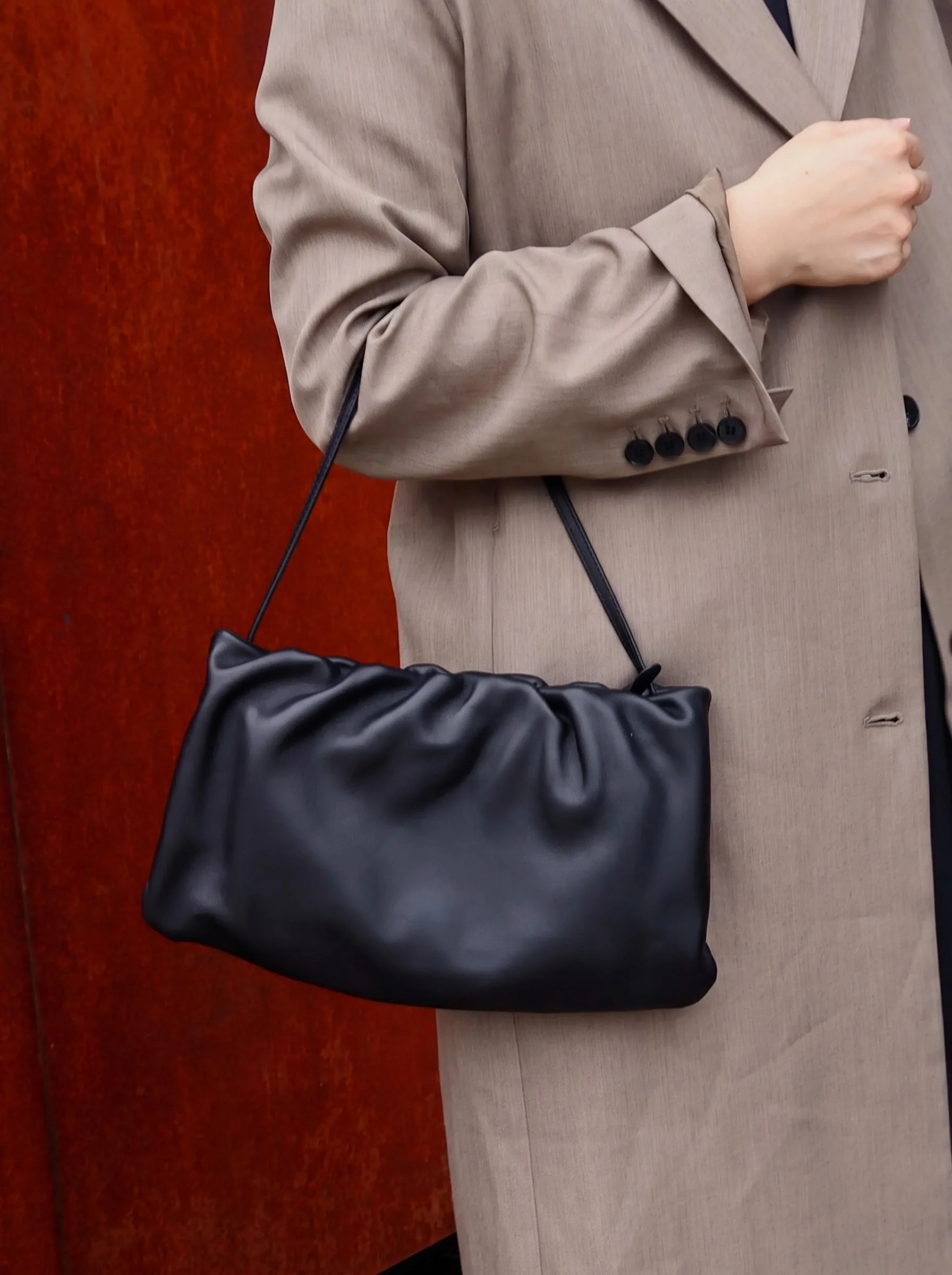 Ruched Leather Shoulder Bag - Image 3