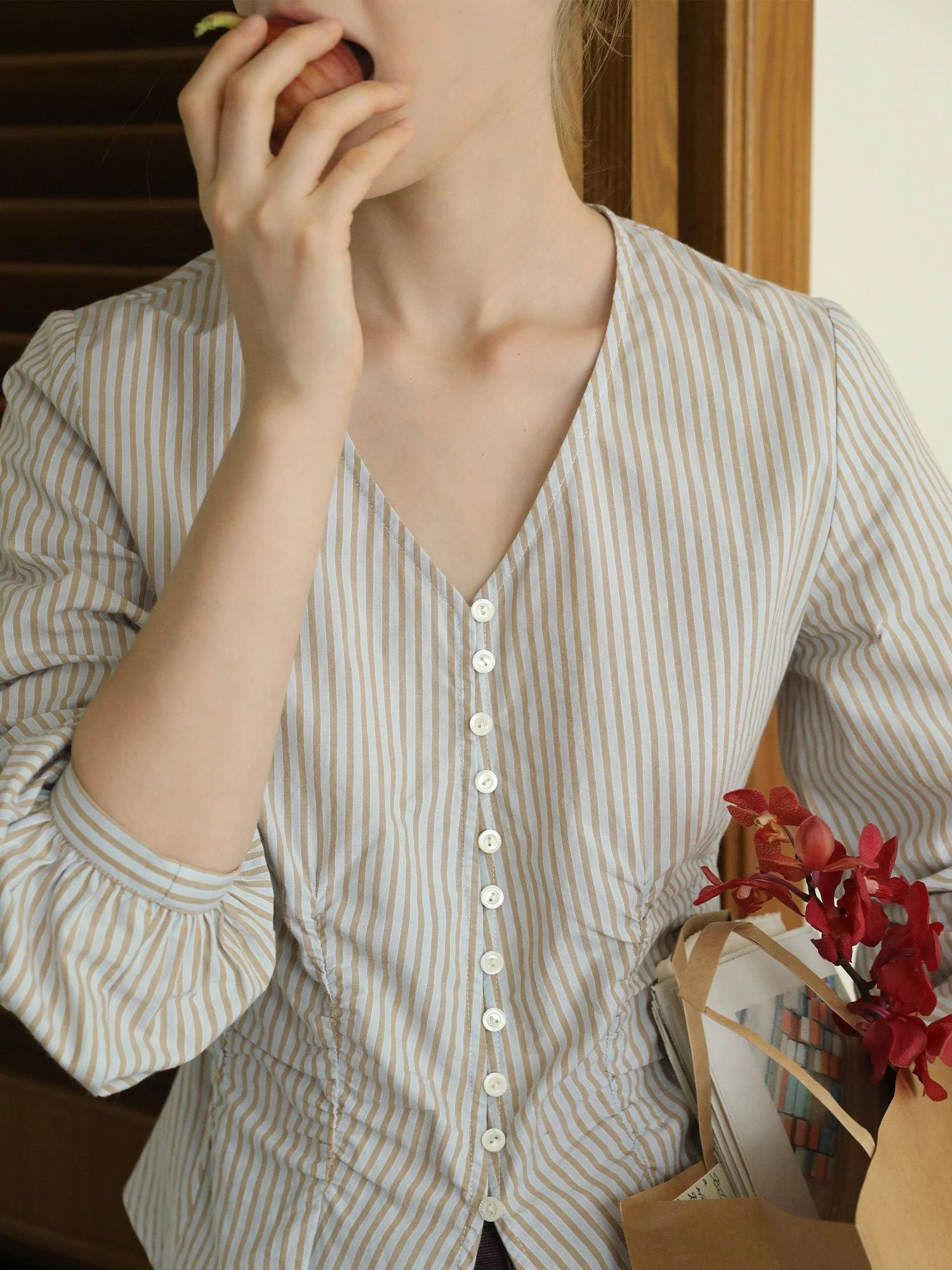 Ruched V-Neck Blouse - Image 3