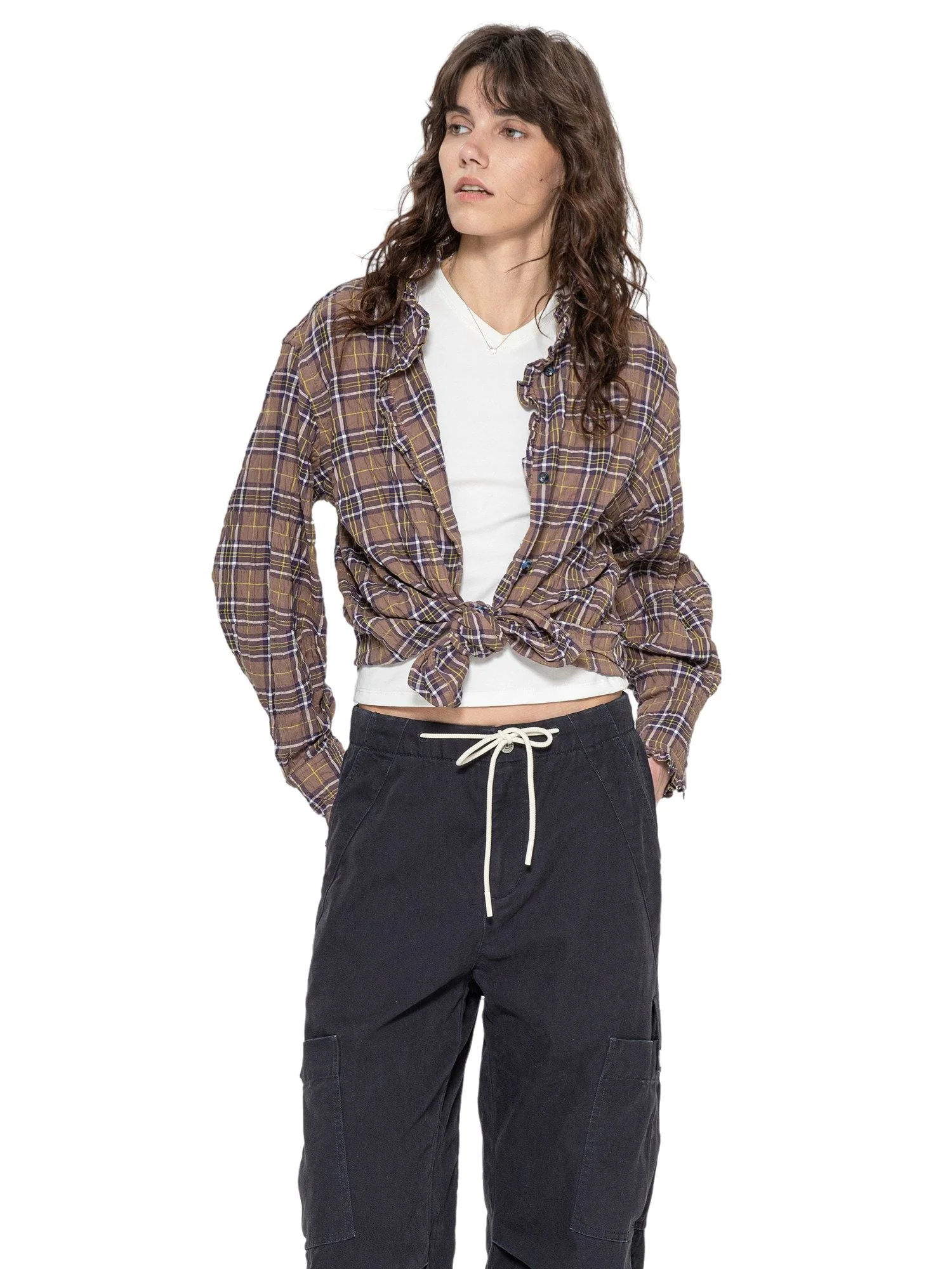 Ruffle Collar Plaid Shirt - Image 2
