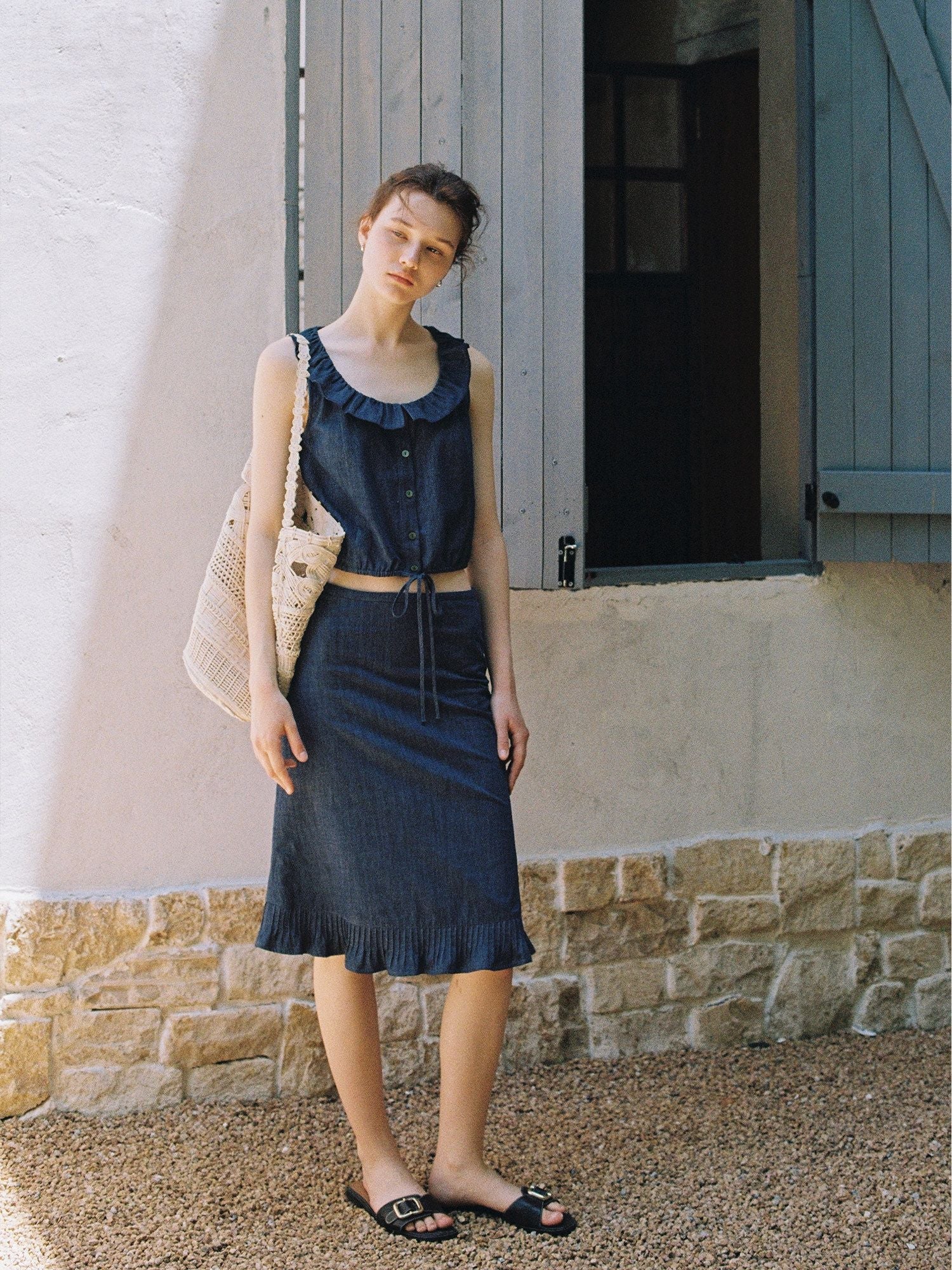 Ruffled Denim Top