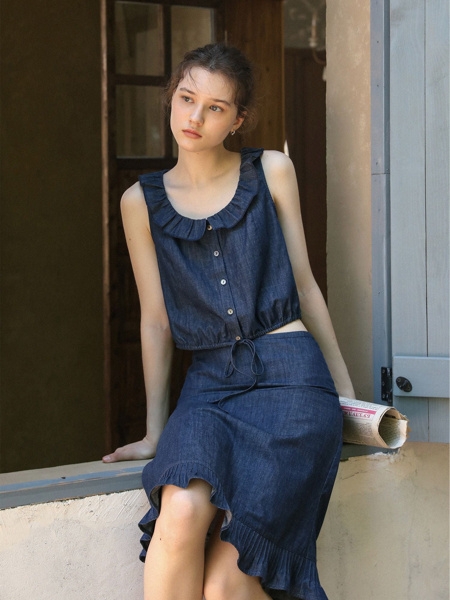 Ruffled Denim Top - Image 2